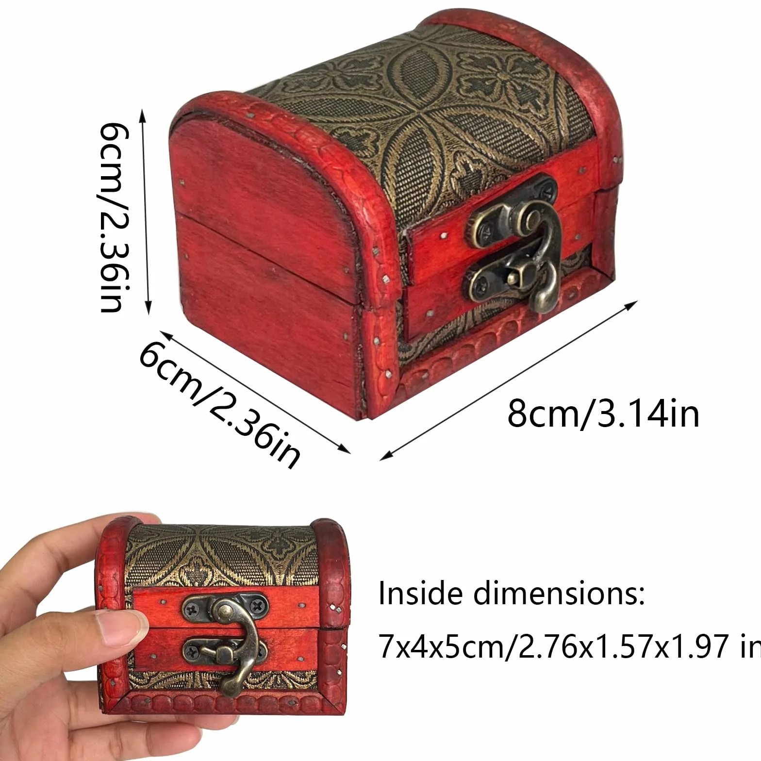 Mini cofre del tesoro vintage de madera, para joyas, collares, pendientes y otros regalos (2 unidades)