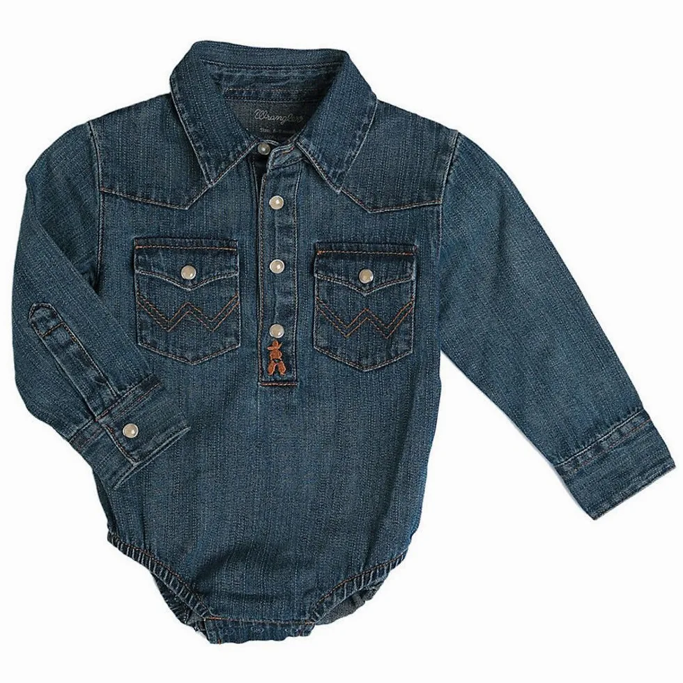 Wrangler - Body de tela vaquera, de manga larga, para recién nacidos - Azul - 6-9 meses