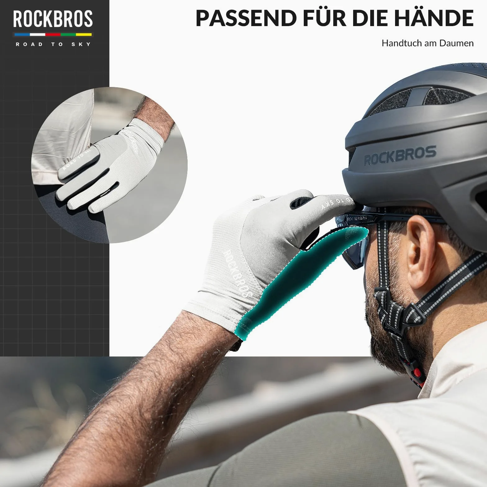 ROCKBROS Road to Sky Guantes de Ciclismo Pantalla táctil Deportivo con Dedo Completo Transpirable para Hombres Mujeres MTB Bicicleta de Carretera Deporte