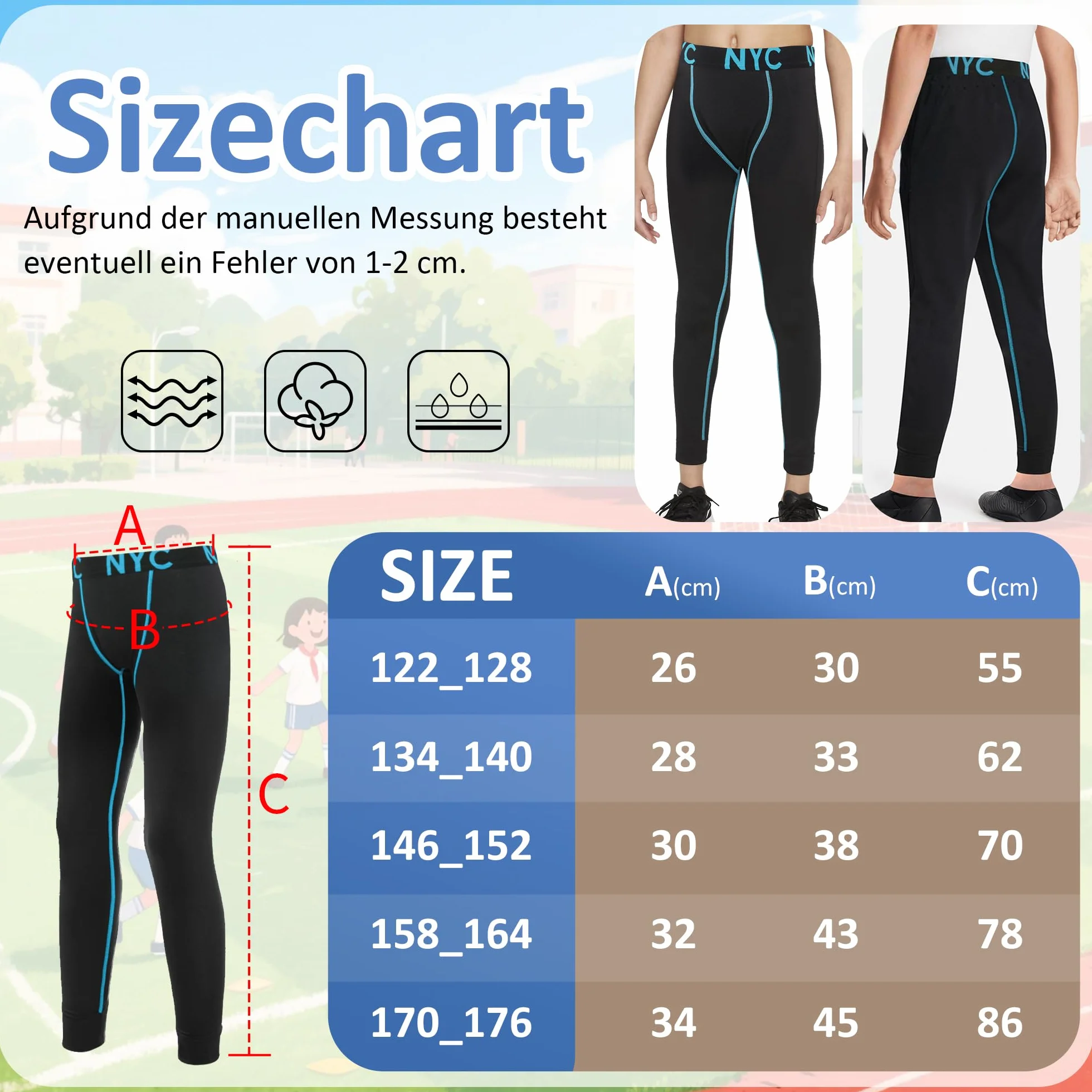 LiKing 2 Paquetes Leggings Ajustados Ropa Interior Deportiva para niños Pantalones de fútbol
