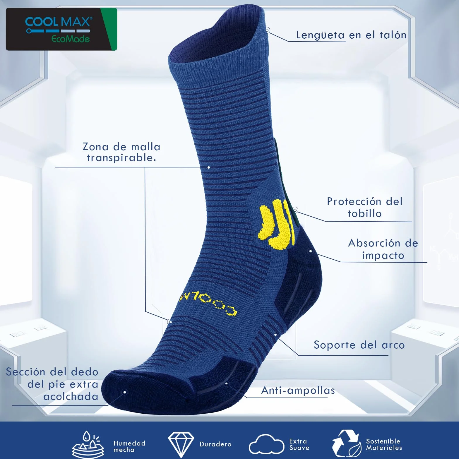BRISIRA Coolmax Bambú Calcetines Compresión Running Hombre 3 Pares sin Costuras 35-51