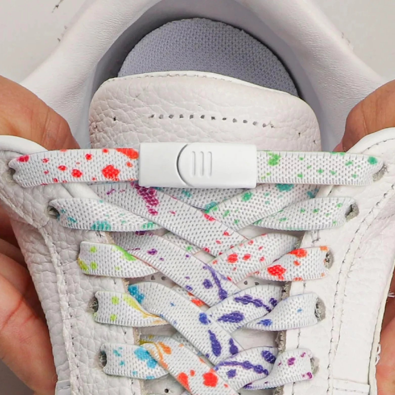 4 pares de cordones con hebilla magnética sin, estampado tinta salpicada, planos y elásticos, for zapatillas deporte for niños adultos Para Zapatillas Deportivas