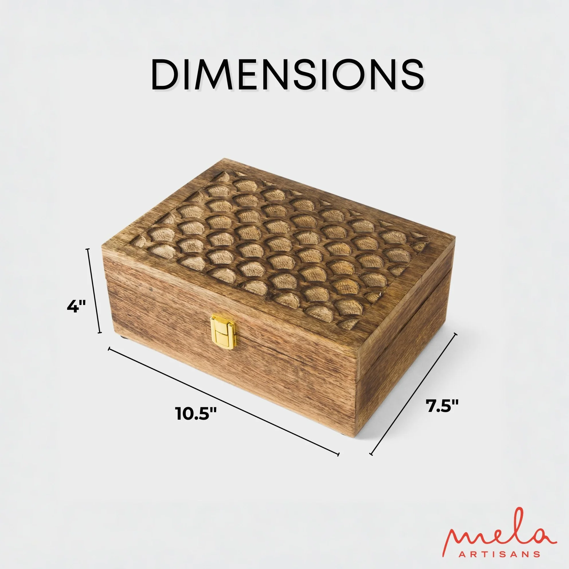 Mela Artisans Caja de recuerdos de madera con tapa con bisagras y pestillo, caja de almacenamiento decorativa grande con 6 particiones para fotos, joyas, manualidades, regalos hechos a mano, caja