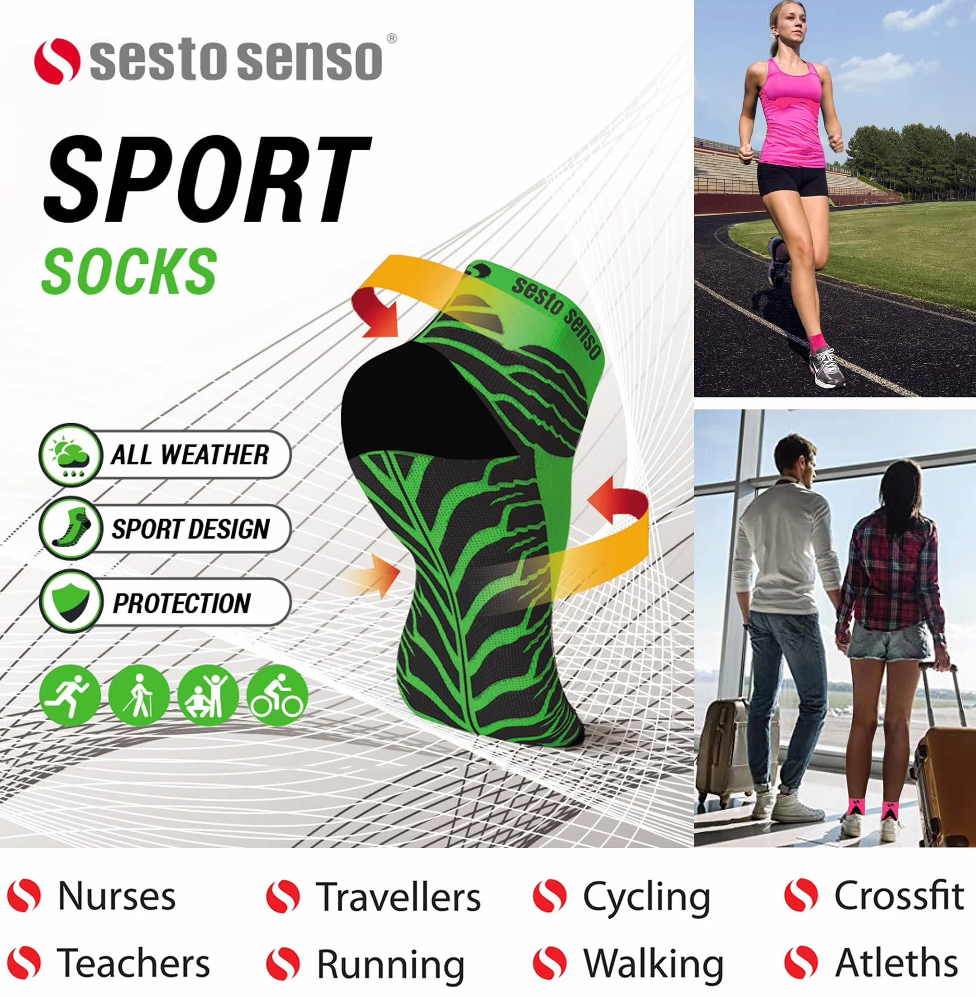 Sesto Senso Calcetines Deporte Cortos 3 Pares Hombre Mujer