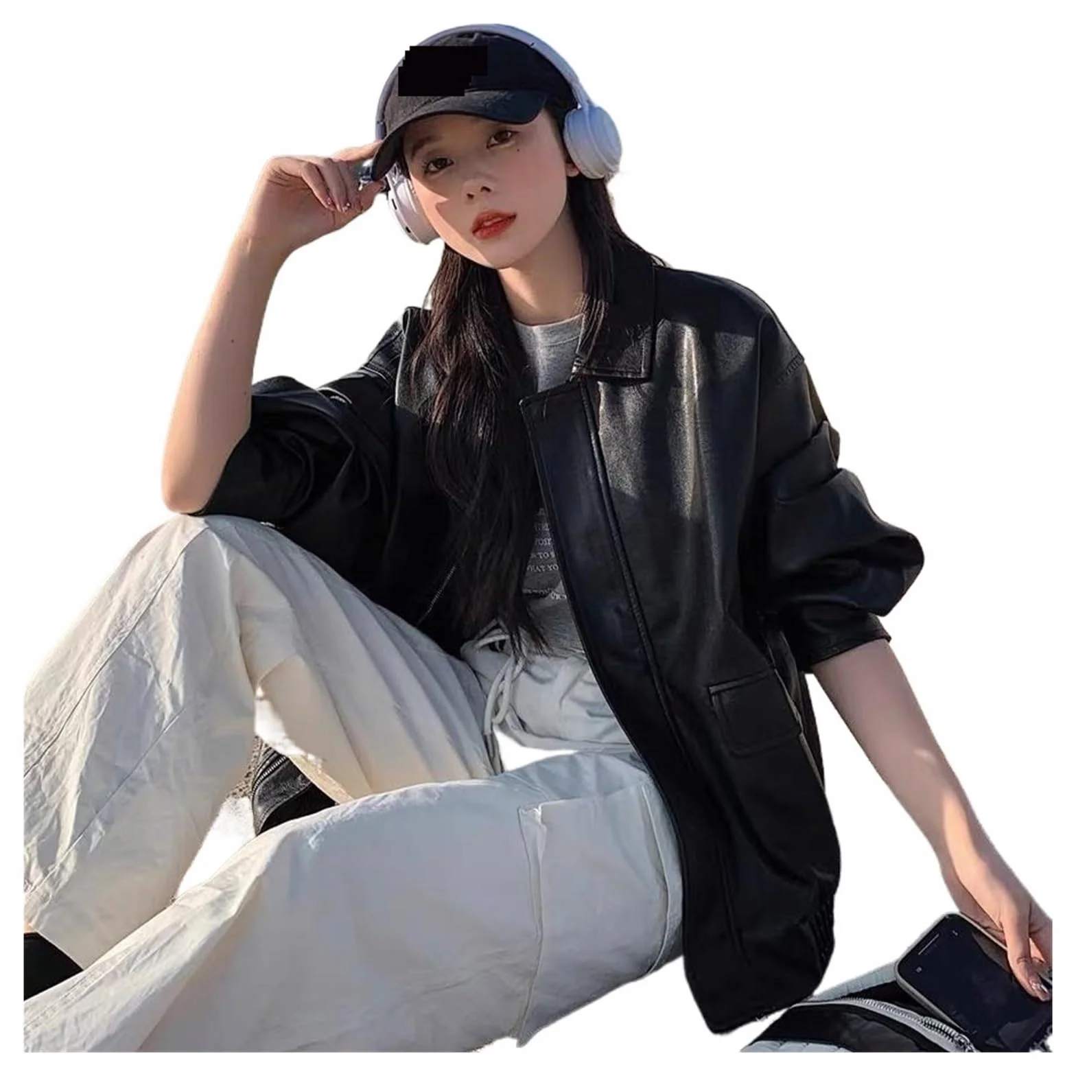 Chaqueta Cuero Mujer Women's Spring Autumn High Loose American Retro Motorcycle Top Para salir