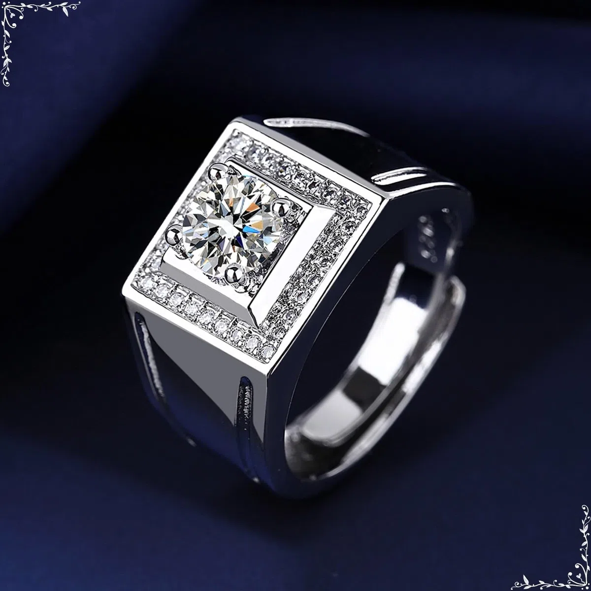 Anillo de compromiso de oro blanco de 9 quilates, 14 quilates y 18 quilates para hombre, ancho con moissanita