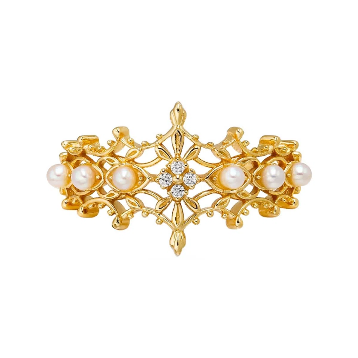 Anillo de boda de oro amarillo Au 375/585/750 con perla, forma clásica retro