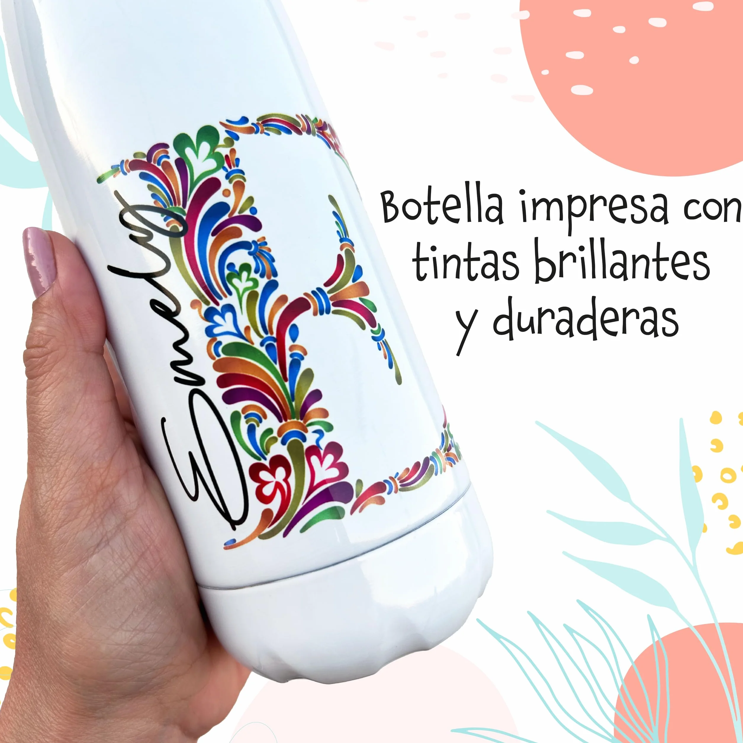 Set Regalo Personalizado Mujer – Tote Bag con Inicial y Nombre + Botella a Juego | Opción de Añadir Taza Personalizada con Mensaje y Color – Hecho a Mano en España