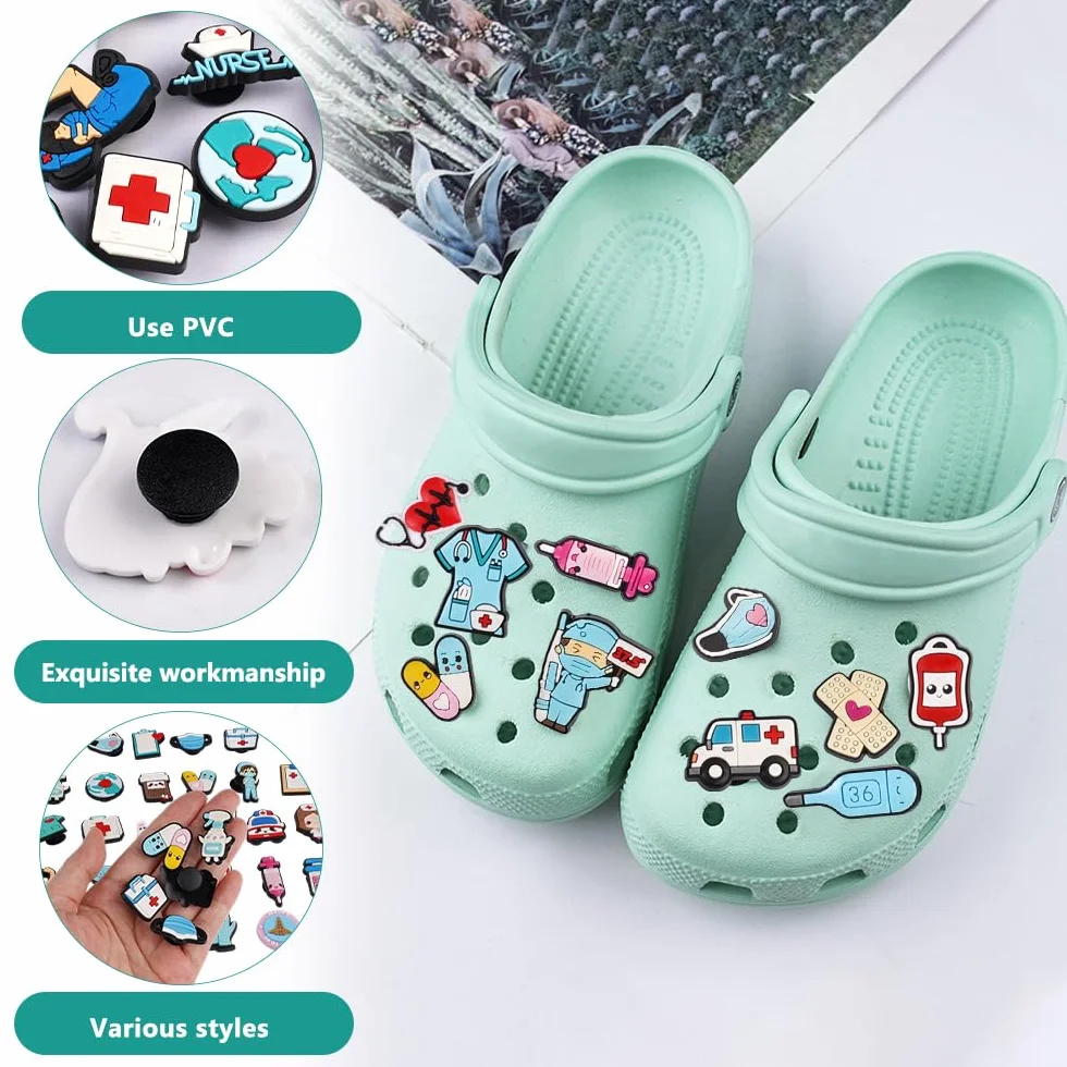 50 Piezas Adornos para Zapatos Enfermera Pins para Crocs, Charms Adornos para Zapatos, Decoración de Zapatos de Dibujos Animados, Shoe Charms de PVC, para Médicos Enfermeras Niños Adultos Niñas