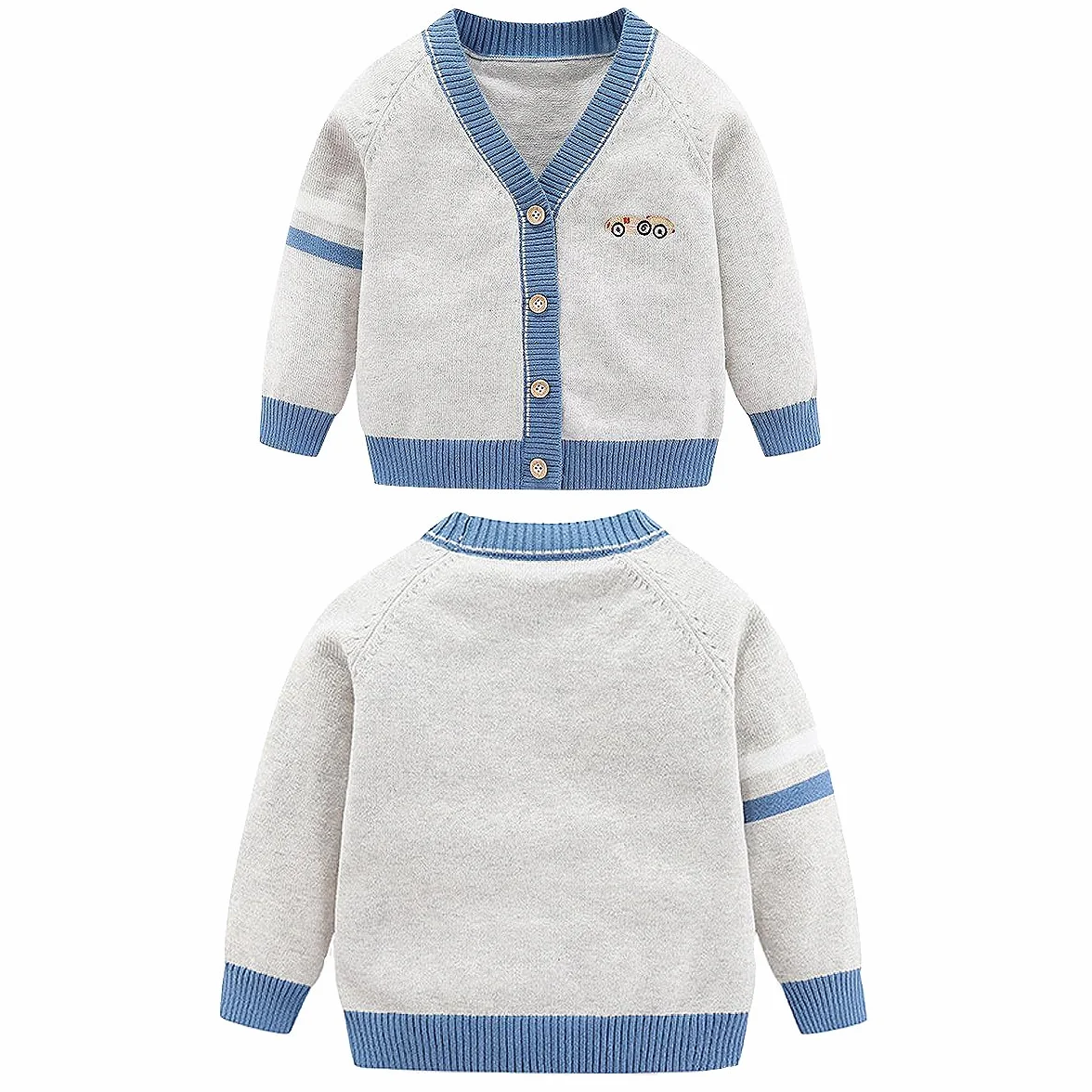 Chaqueta de manga larga para niños (cuello en pico) para niños pequeños con botones de punto para otoño e invierno