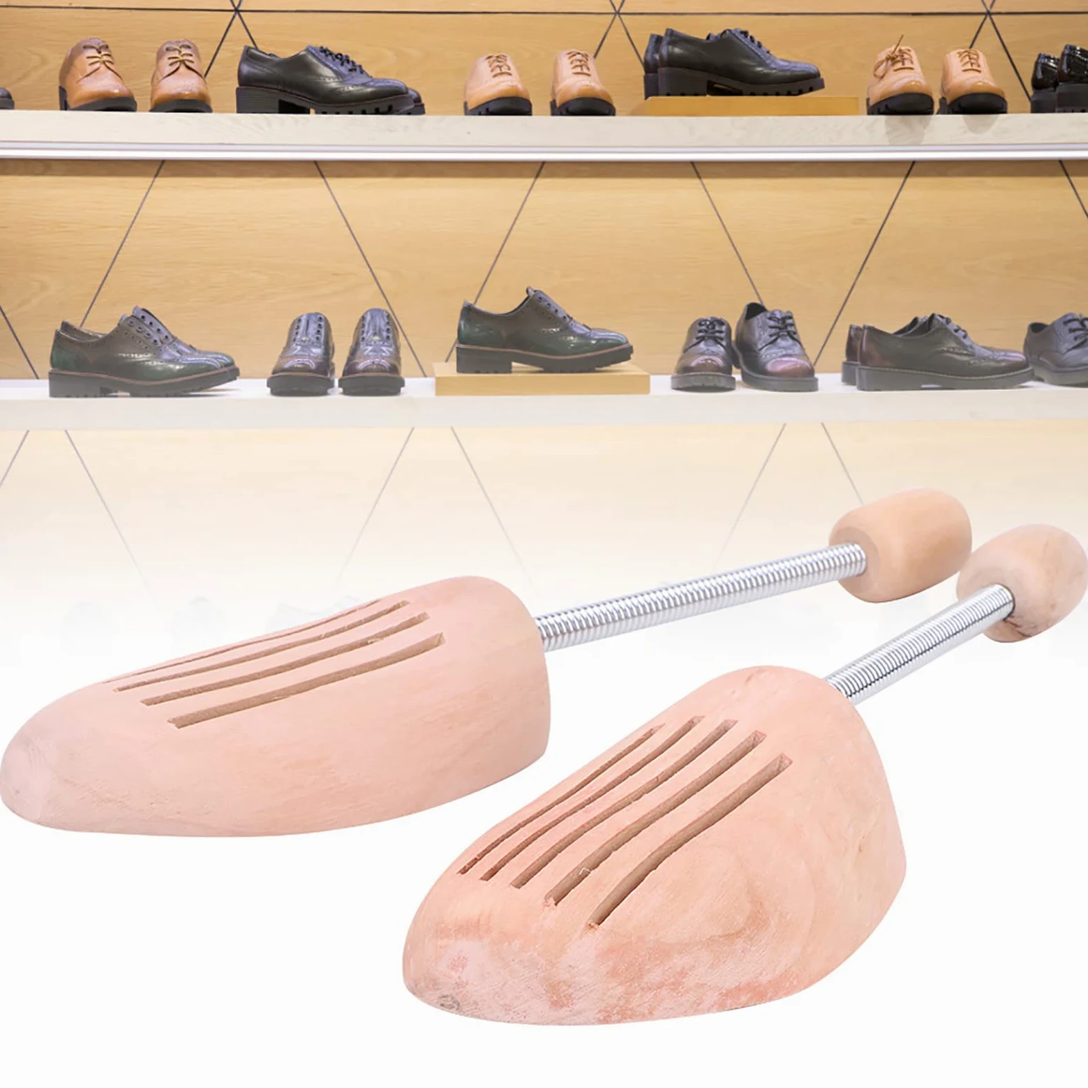 Zapatero de Madera con Columna de Resorte, 2 Unidades de | Material que Absorbe la Humedad, Moldeador de Zapatos Antideformación, Se Pliega para Almacenamiento, Se Adapta a Tallas