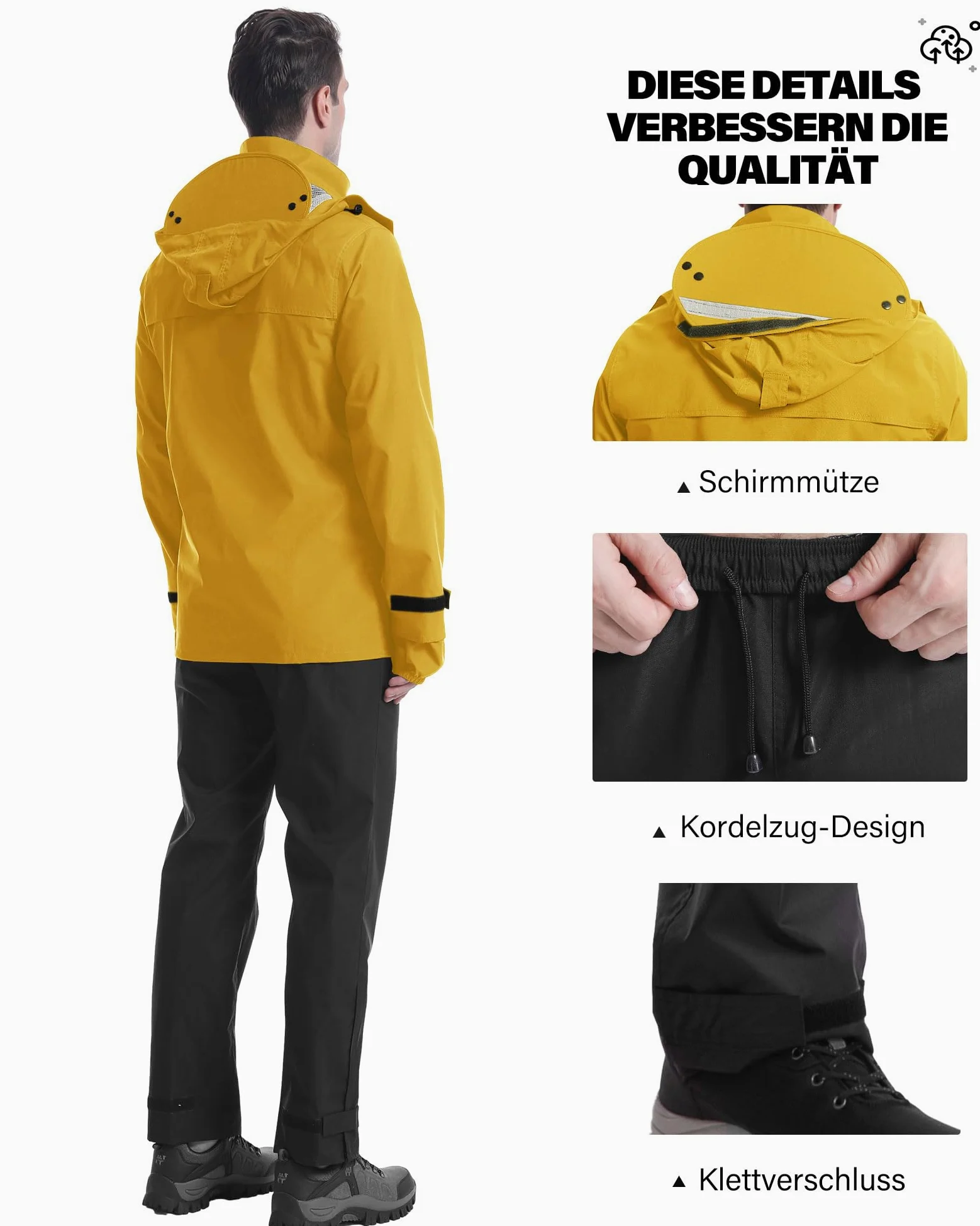 Coutyuyi Traje de lluvia para hombre y mujer, traje reflectante 100% impermeable, impermeable al aire libre, chubasquero a prueba de viento