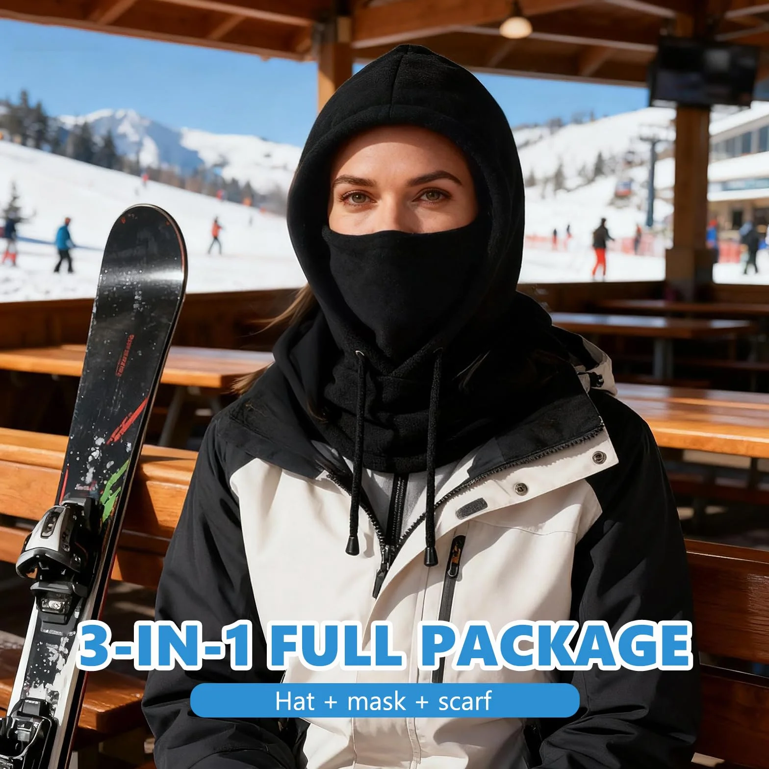 Pasamontañas Térmicos de Invierno, Multifuncional Prueba de Viento Cálido Máscara Ajustable, Mascarilla Moto Térmica Forro Polar para Mujeres Hombres Deportes Aire Libre Correr Esquí Ciclismo, Negro