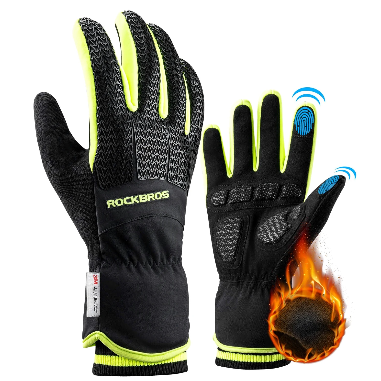 ROCKBROS Guantes de Invierno, Guantes Térmicos de Thinsulate Ciclismo Pantalla Táctil para Hombre Mujer, Guantes Cálidos para Bicicleta Running Senderismo