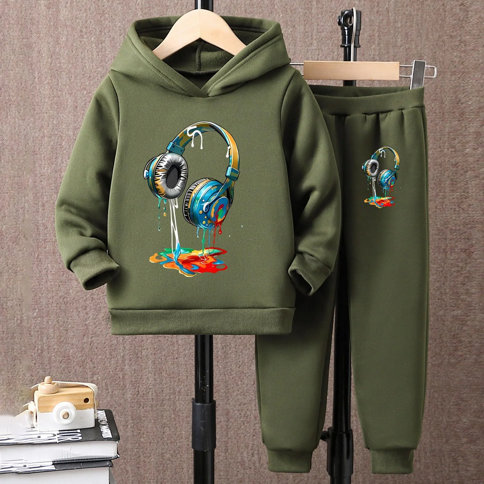 Chándal de invierno para niños, sudadera con capucha, pantalones de jogging, juego de 2 piezas