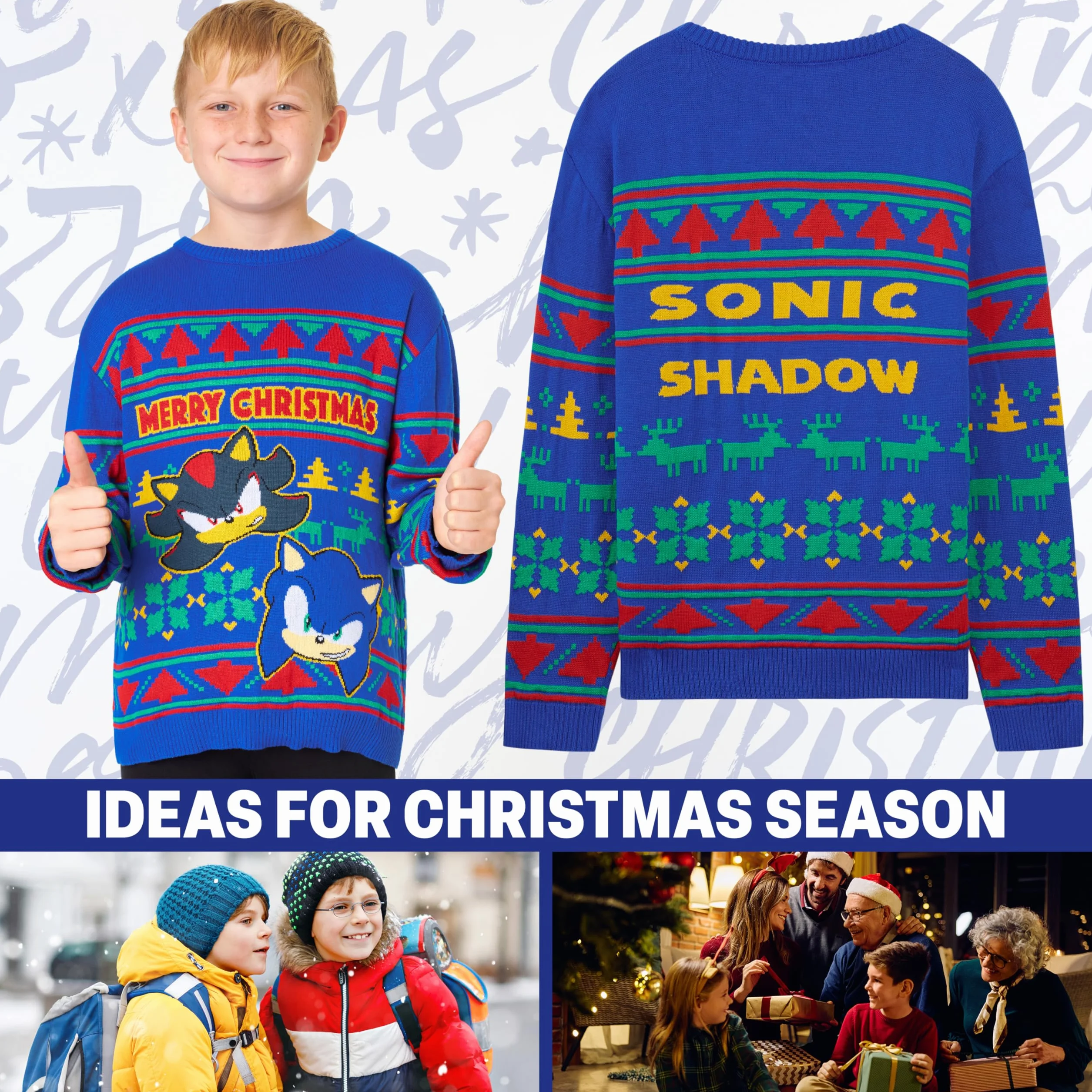 Get Trend Sonic The Hedgehog Jersey Navideño Niño, 4-10 Años, Sueter de Navidad con Diseño de Sonic y Shadow, Ropa Infantil, Regalo Gamer