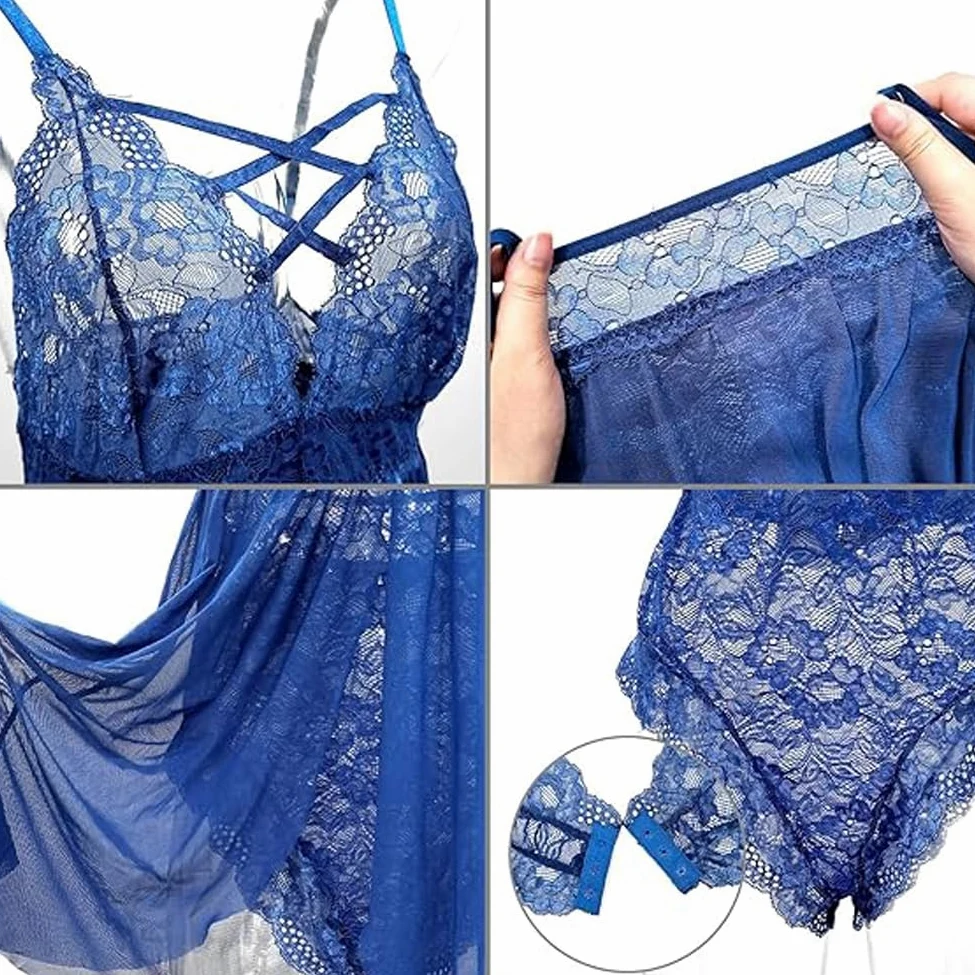 XHYRHTS Babydoll de lencería Sexy de Talla Grande para Mujer, camisón de Encaje, Ropa Interior de negligé, Ropa de Dormir de una Pieza, camisón para Mujer