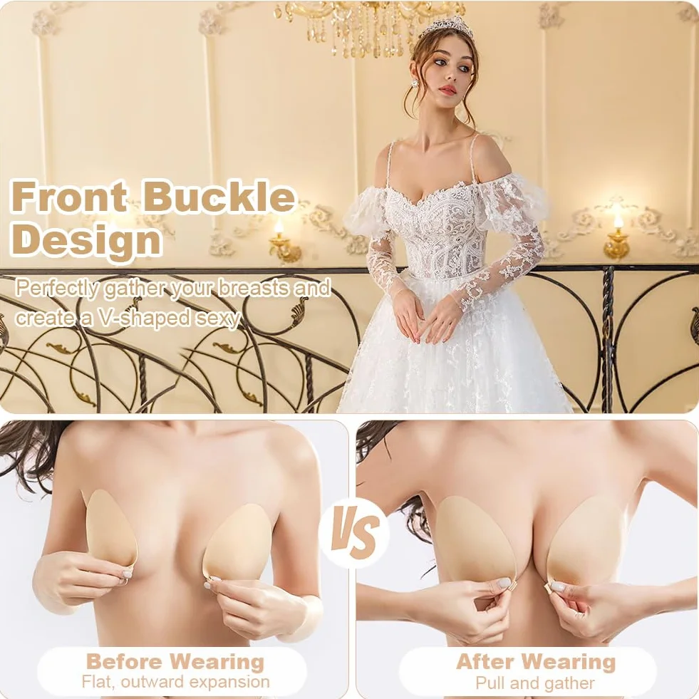 Flintronic 3 Pares Sujetador Adhesivo sin Tirantes, Invisible Silicona Bra Push Up, Reutilizable