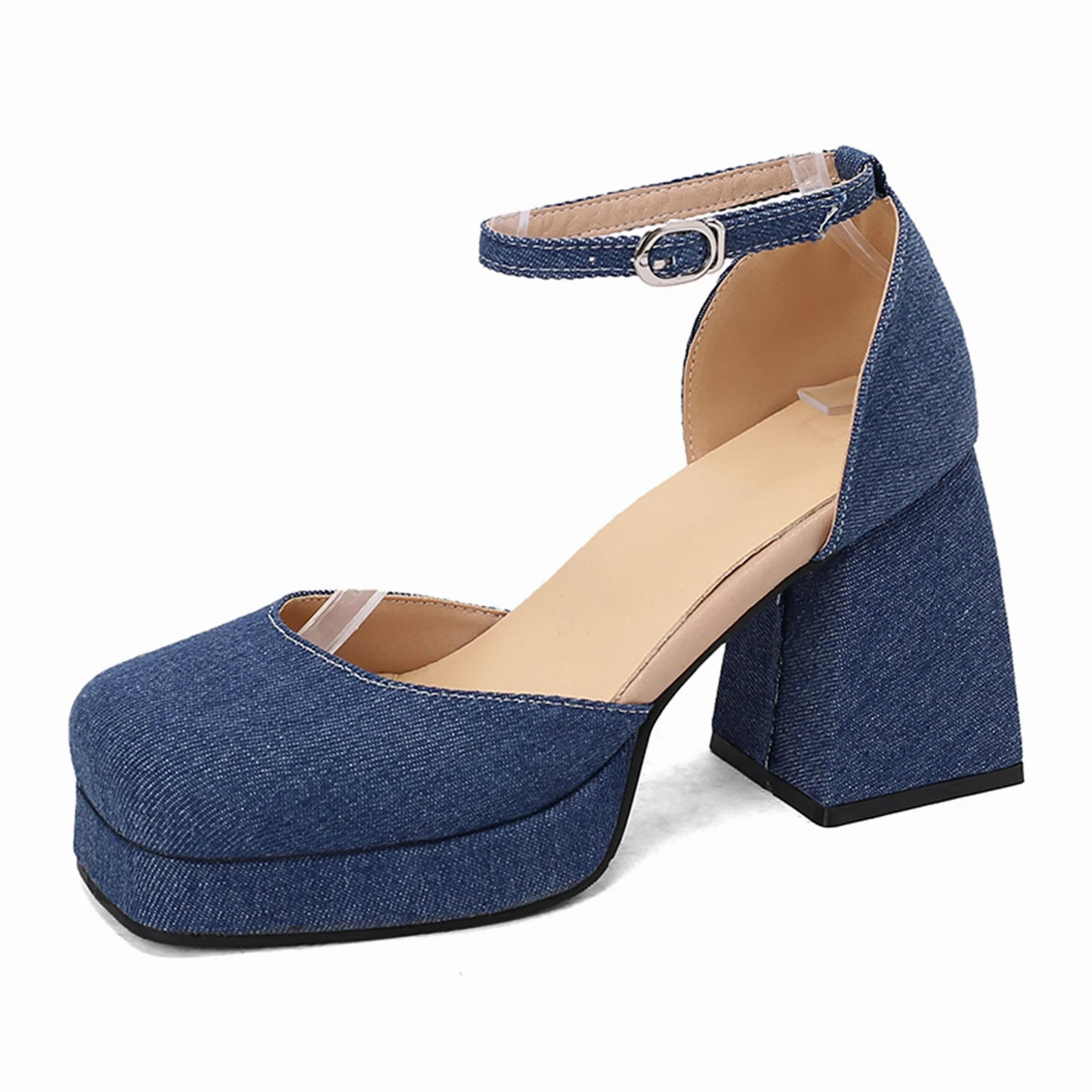 Zapatos Mary Jane sexys con Punta Cuadrada Cerrada y Tiras en Tobillo para Mujer,Tacones Bloque con Plataforma sexys,Sandalias tacón Elegantes para Fiesta