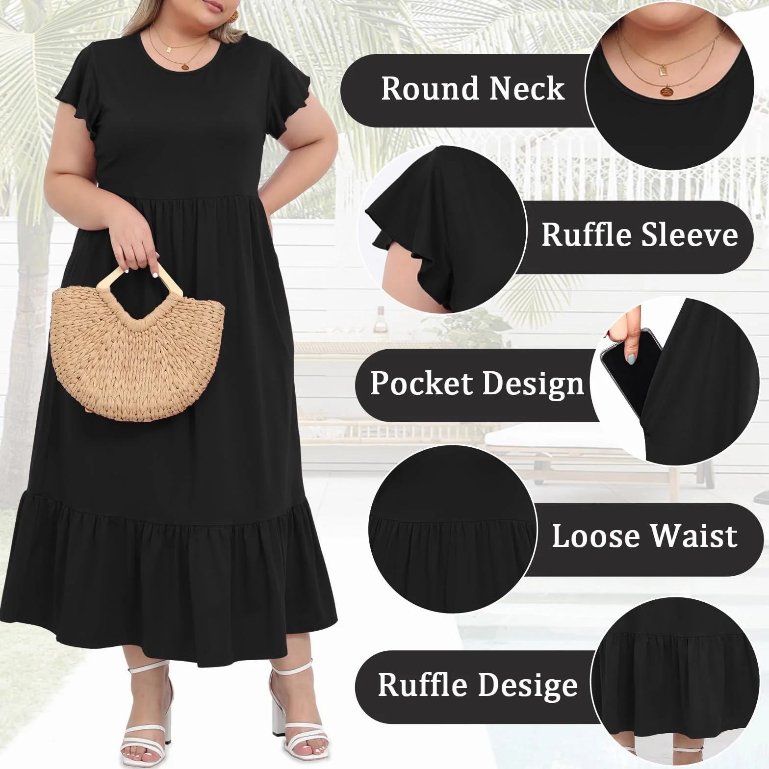 Moon Wood Vestido Largo Mujer Tallas Grandes Vestido Casual Manga Corta Primavera Playa Elegante
