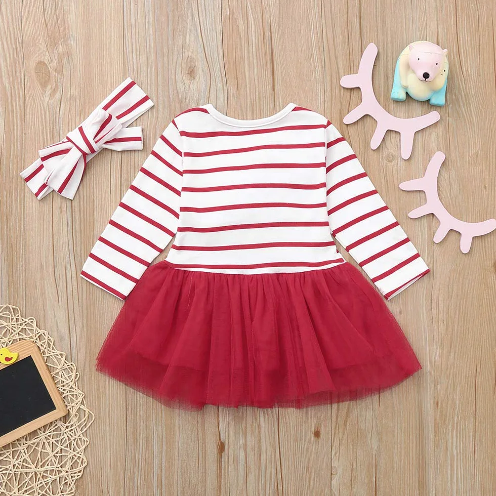 Navidad Baby Tul Trajes Vestido Infantil Rayas Santa Falda de Navidad