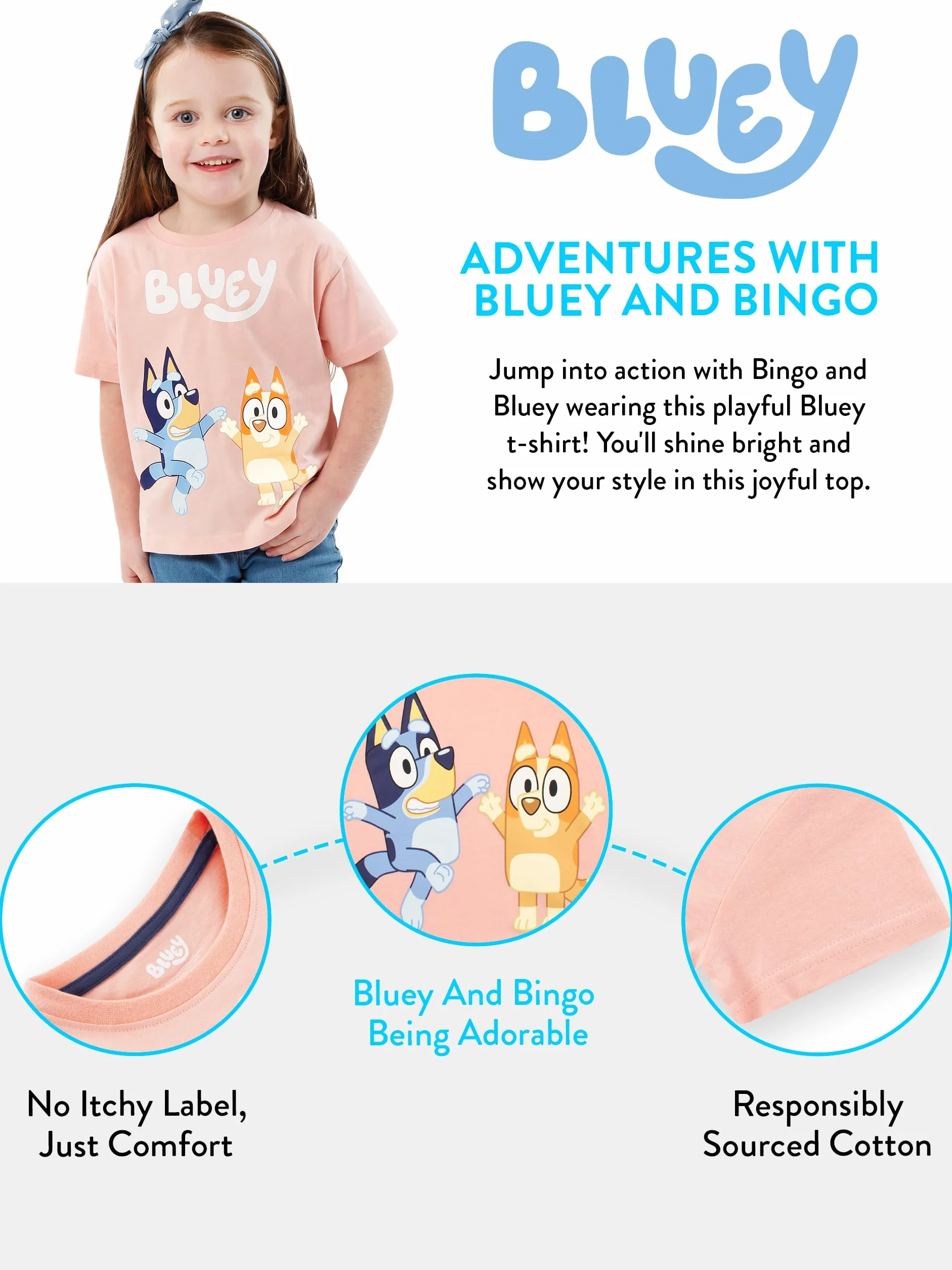 Bluey Camiseta Camiseta de Bingo para Niñas | Camisetas Manga Corta Niña | Camisetas Niñas | De 18 Meses a 6 Años