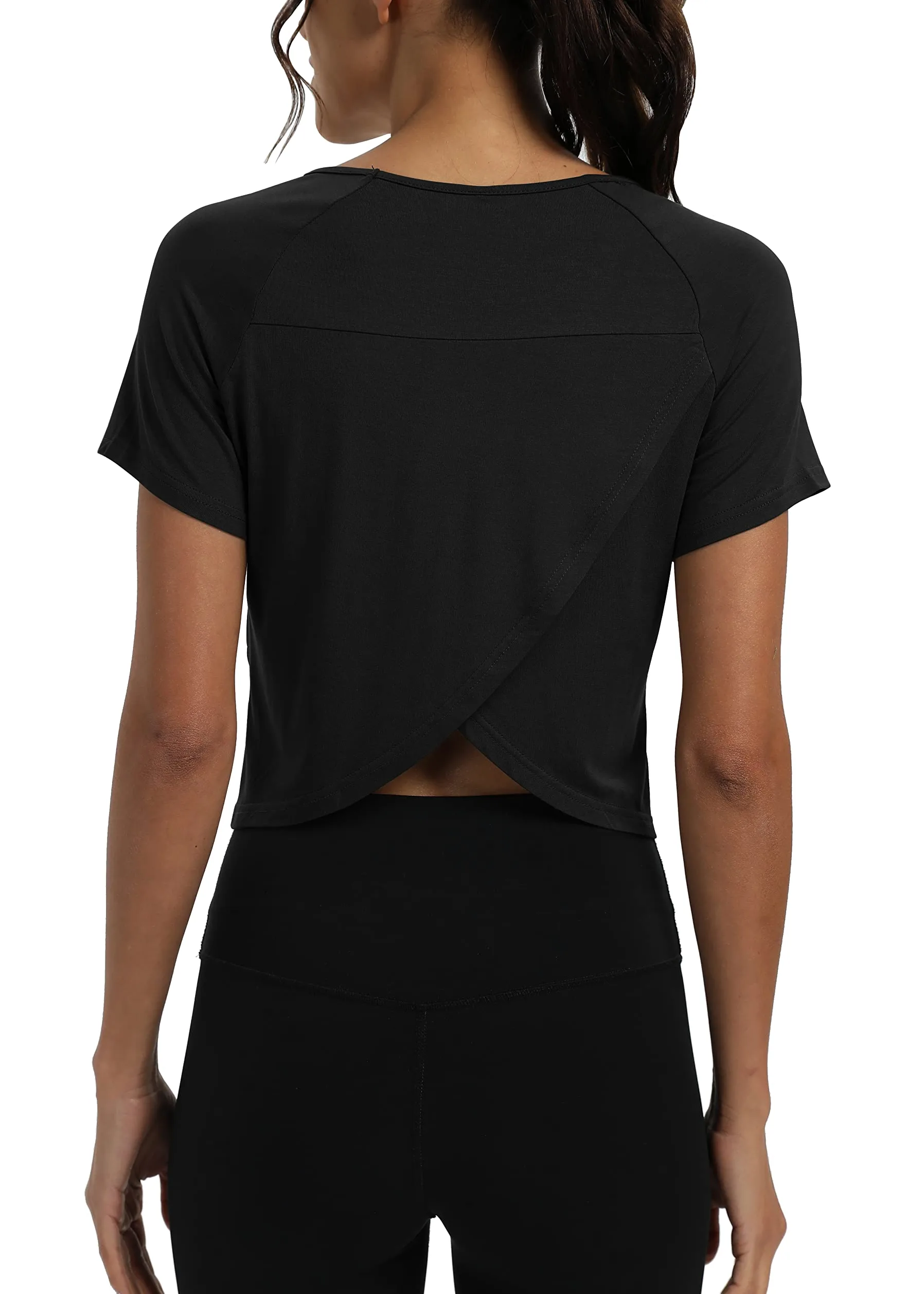 Mippo Camisetas de entrenamiento para mujer, recortadas con espalda dividida, atléticas, gimnasio, ejercicio, ajuste holgado