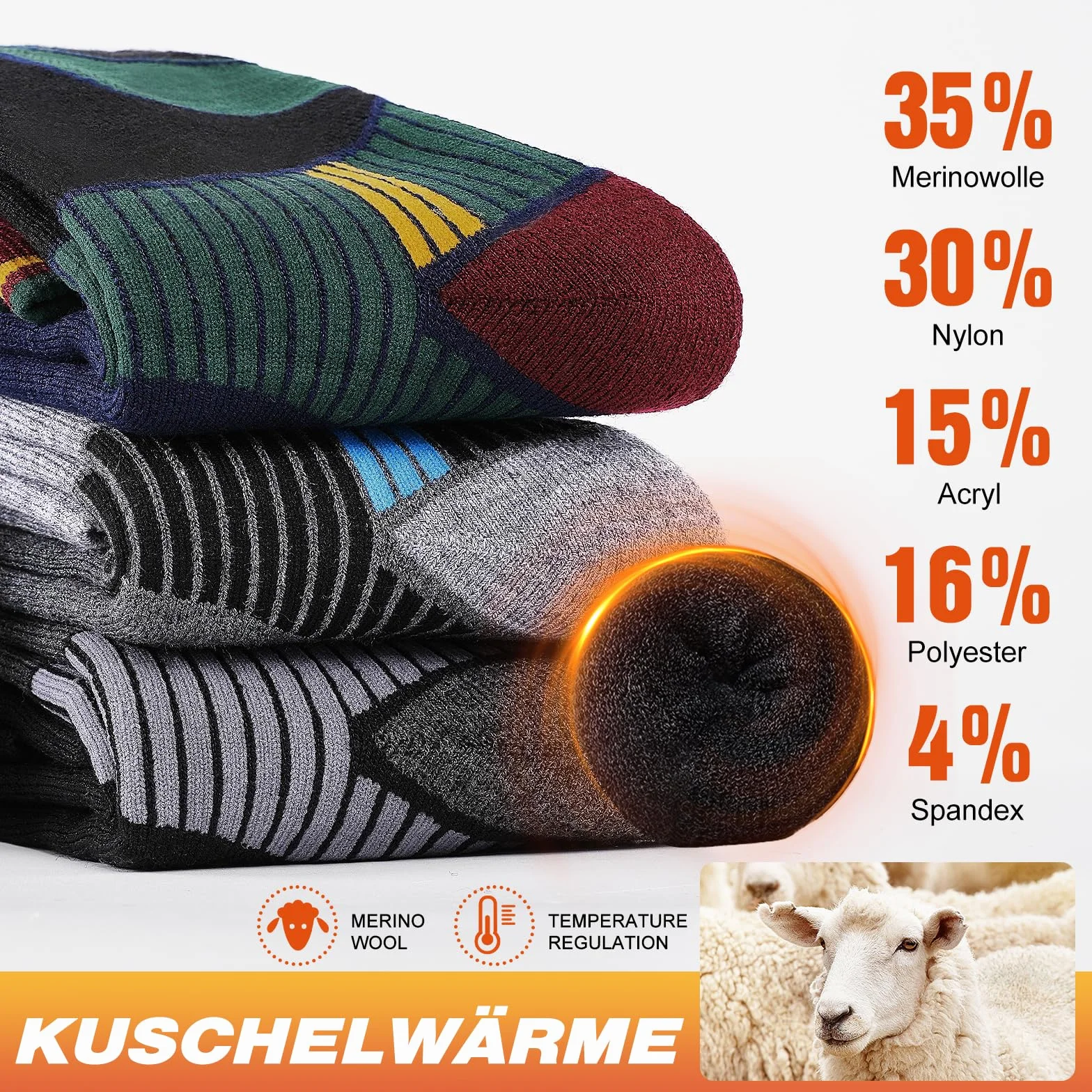 SukModen 2 pares de calcetines de esquí de lana merino para hombre, mujer y jóvenes, calcetines térmicos gruesos para días fríos, esquí y snowboard, talla 35-50
