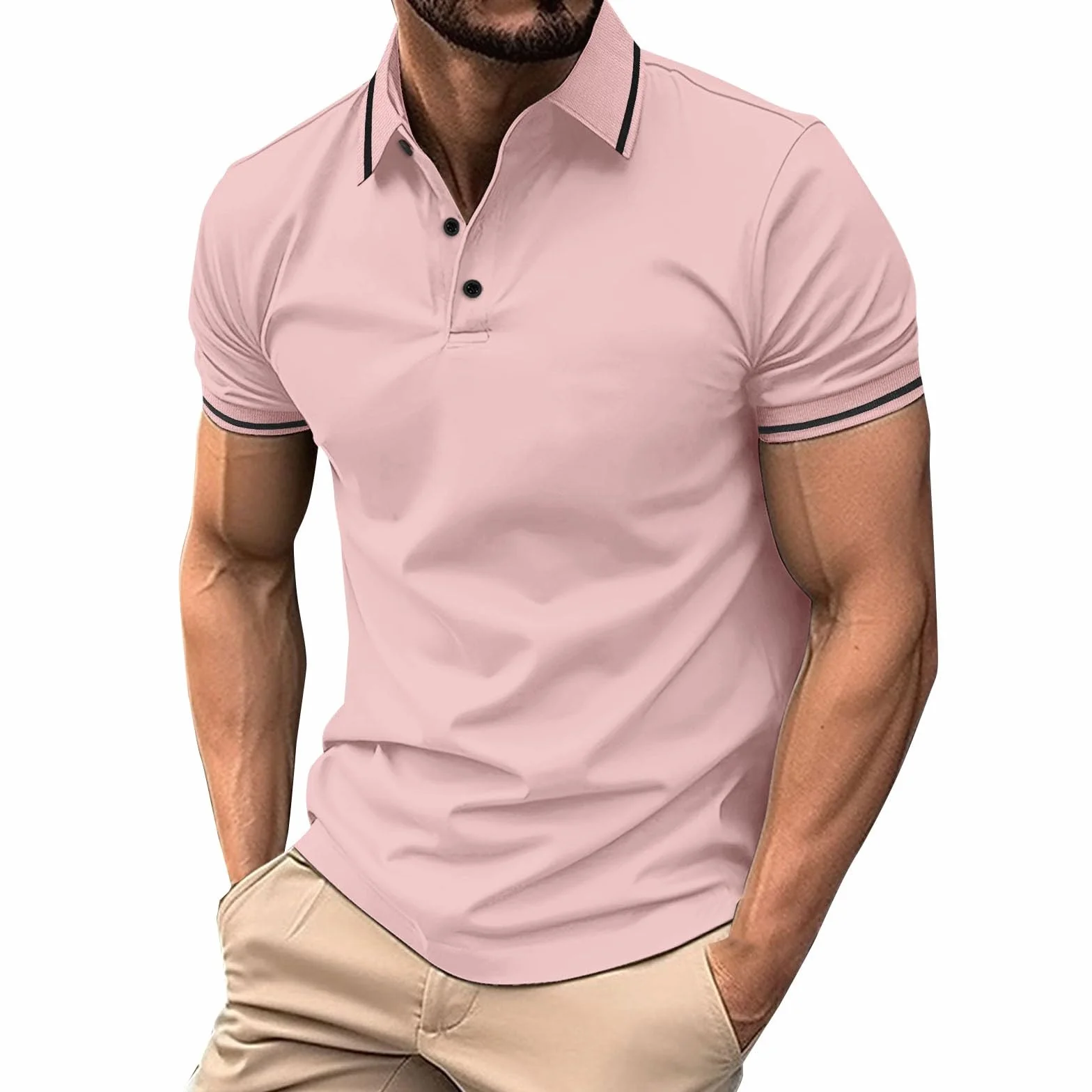 Polo de manga corta para hombre ajuste regular cuello acanalado golf tenis talla grande