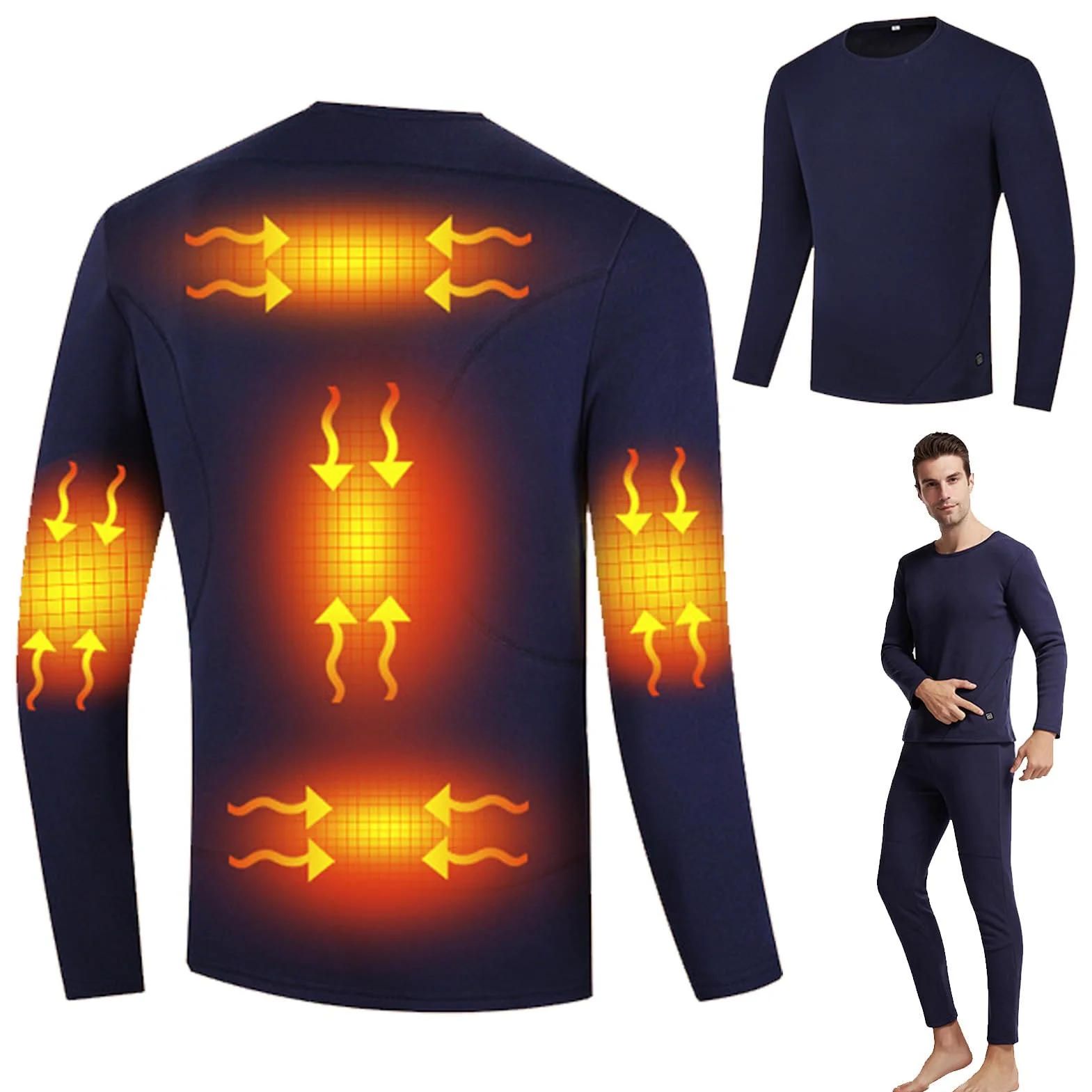 Ropa Interior Térmica Calefactada Hombre Al Aire Libre, Camiseta Calefactada De 5 Zonas, Pantalones Calefactables De 3 Zonas, Alimentado por USB, 3 Niveles De Temperatura