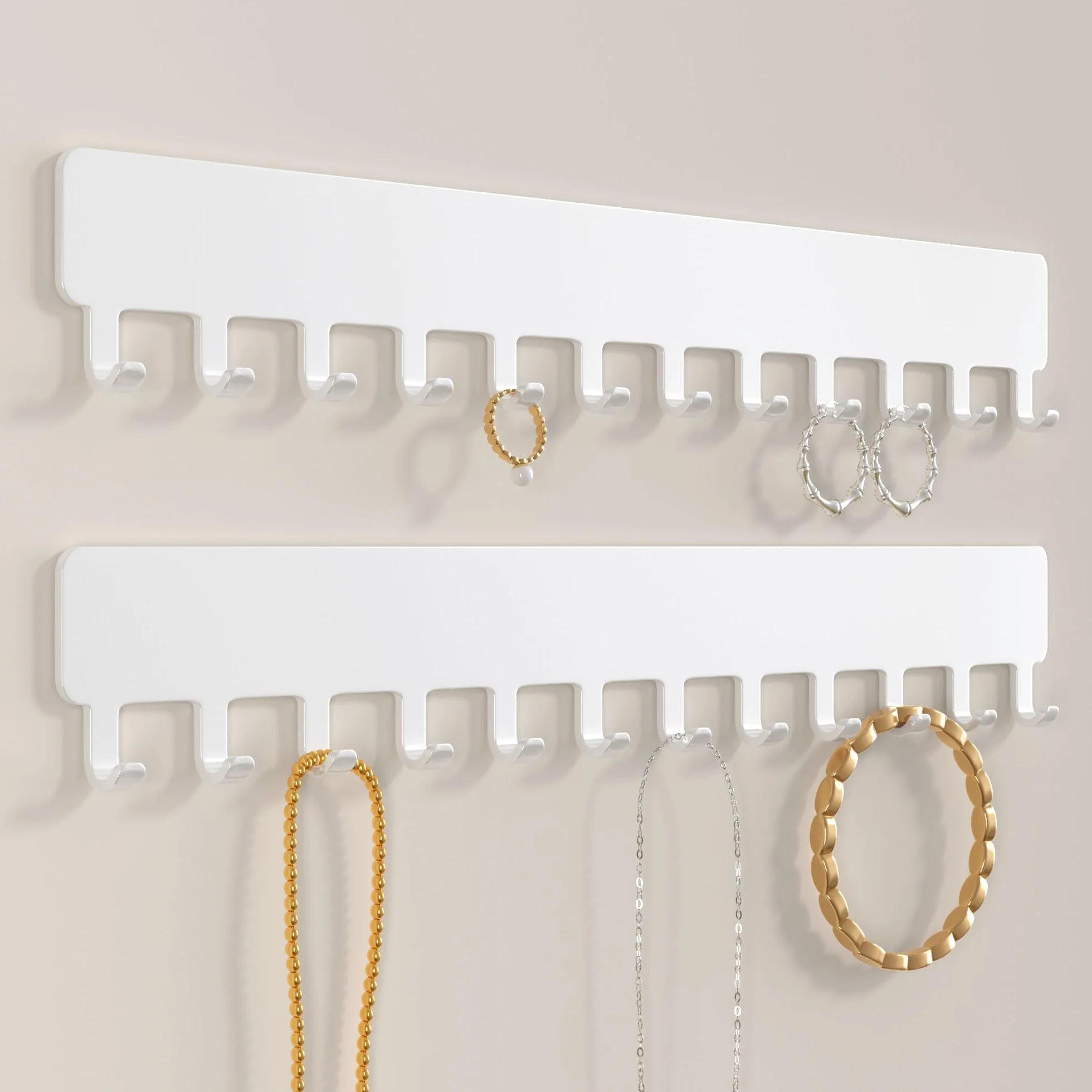 Josmimic Organizador de joyas para colgar en la pared, soporte para cadenas, colgador blanco, 2 unidades