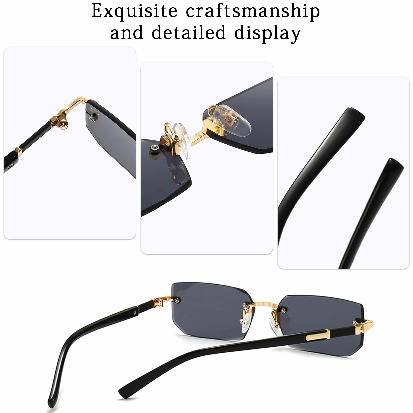 Gafas de Sol Sin Montura Rectangulares Retro Vintage Protección UV para Mujer Hombre