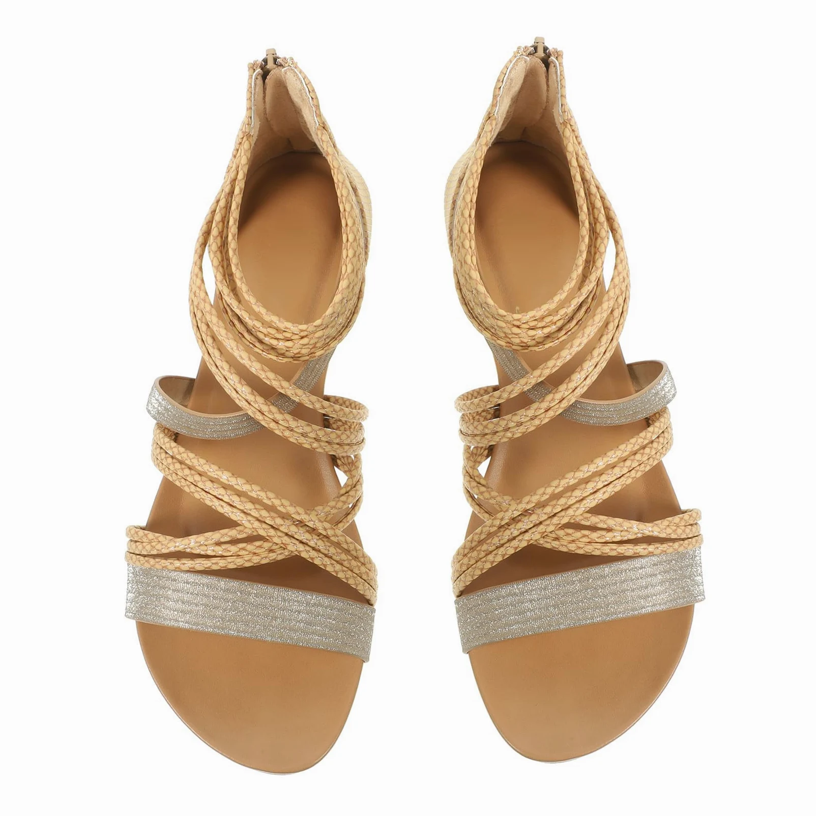 FRCOLOR Sandalias Romanas Elegantes para Mujer Verano, Zapato Plano Tira Dedo, Material PU y Suela TPR Flexible, Cómodas y Fáciles de Poner