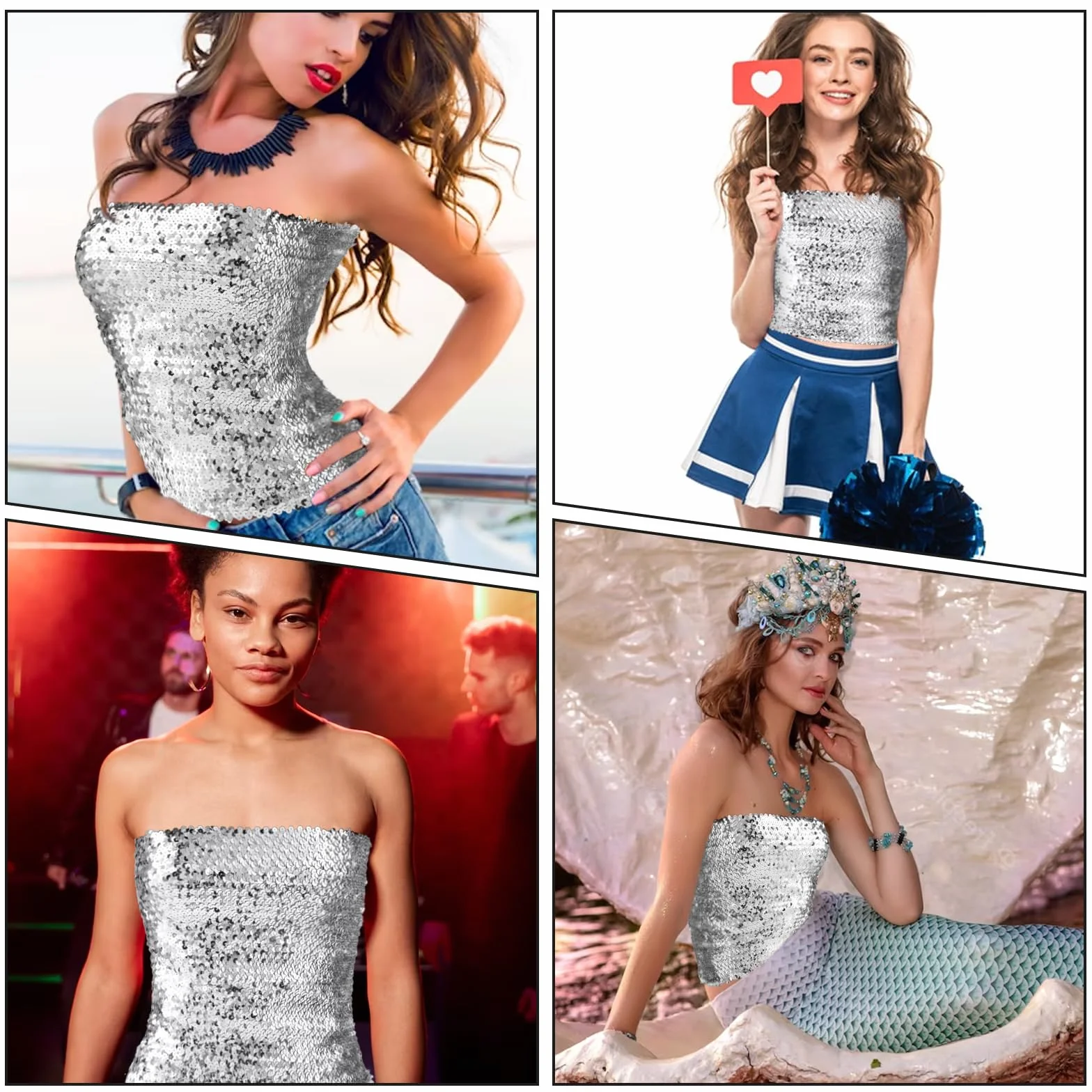Lusofie Traje de Danza del Vientre Top Bandeau Lentejuelas para Mujer