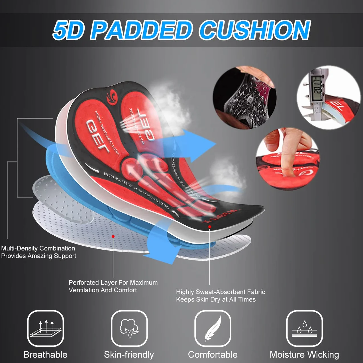 X-TIGER Culotte Ciclismo Hombre 5D Gel Acolchado MTB Pantalones Cortos Transpirable Secado Rápido 3 Bolsillos
