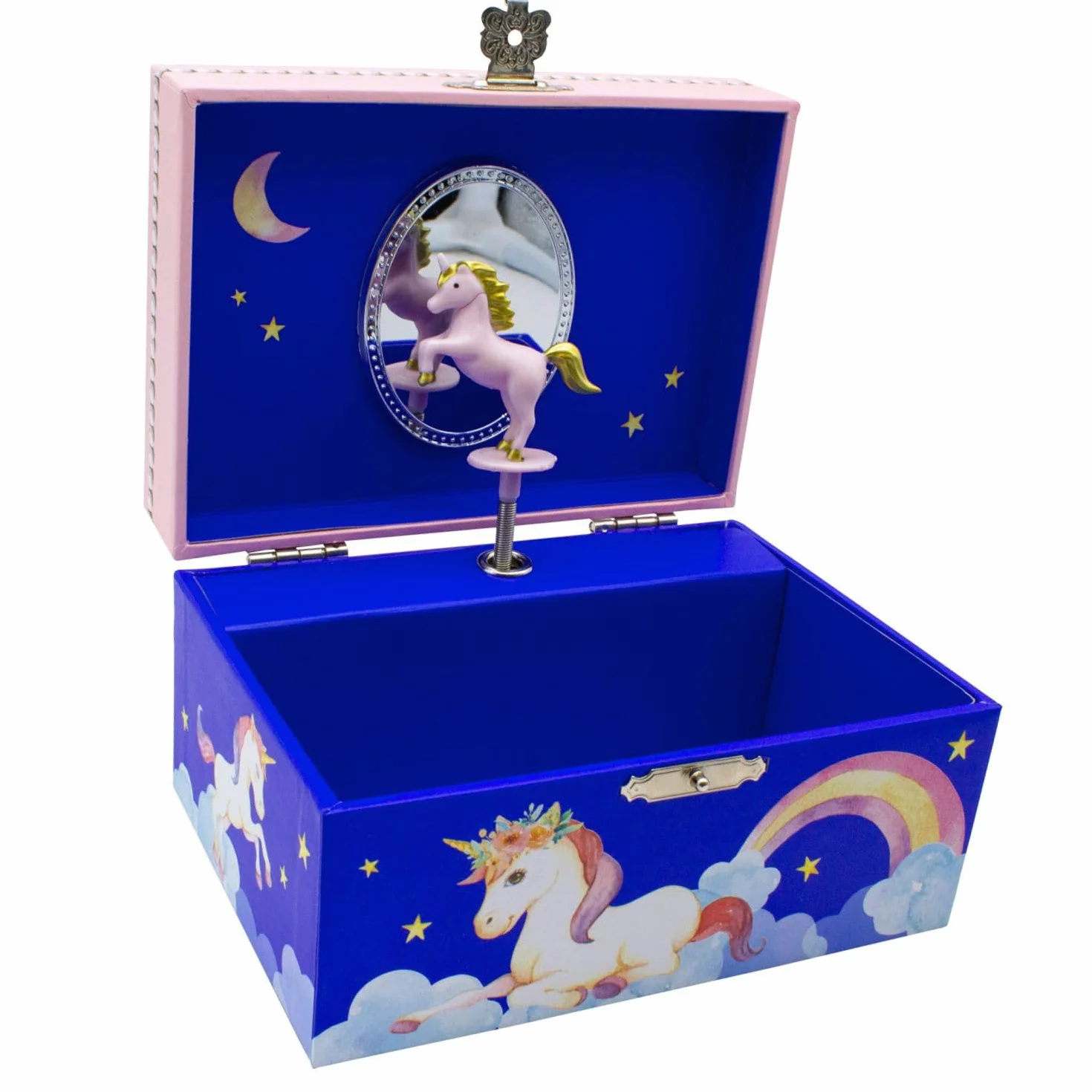 Caja musical joyero unicornio azul para niñas lago de los cisnes