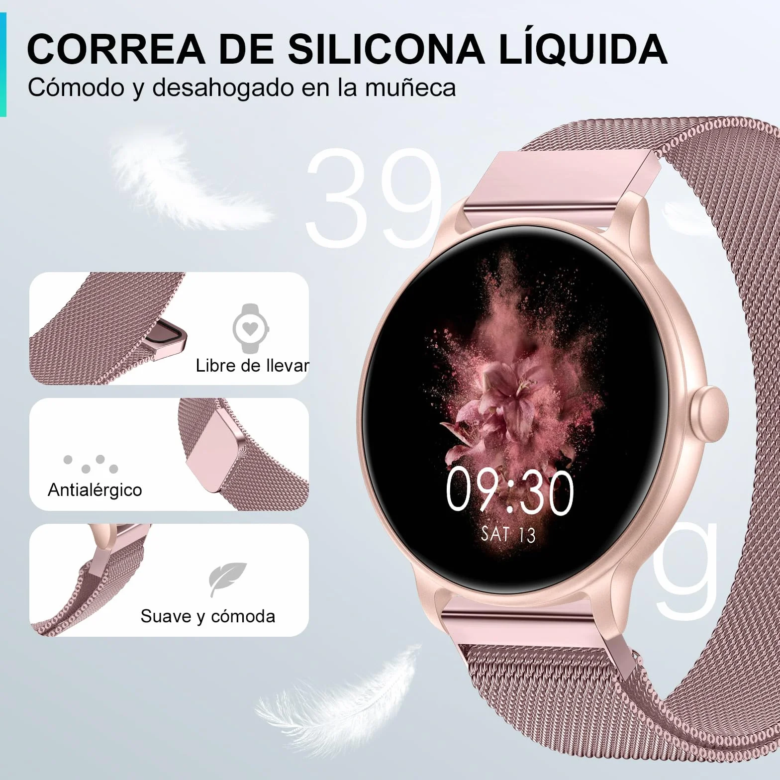 AcclaFit Reloj Inteligente Mujer Hombre, 1.85" Smartwatch con Llamadas Bluetooth, 140+ Modos Deportivos con SpO2/Pulsómetro/Monitor de Sueño/Podómetro, Impermeable IP68 para Android iOS