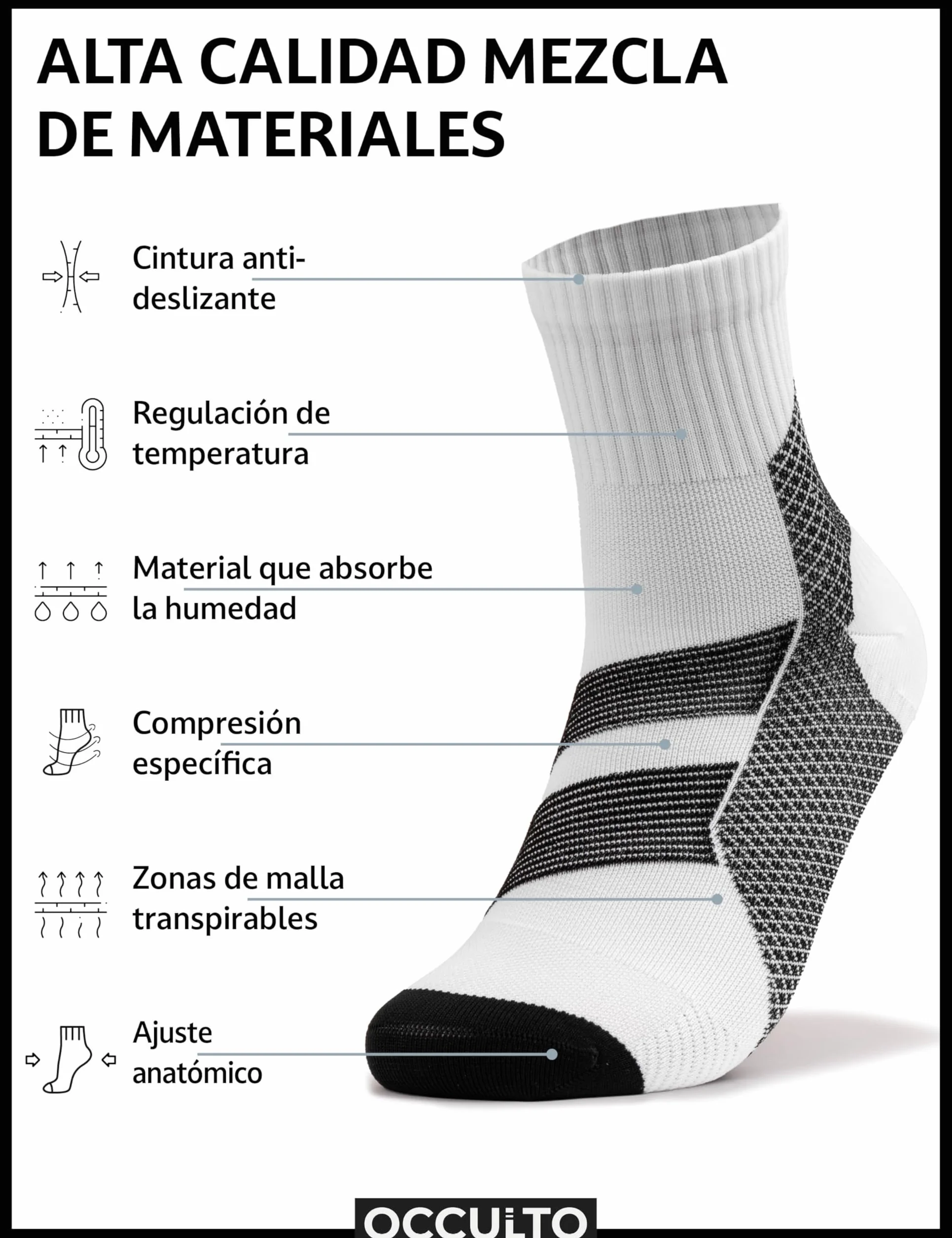 Occulto calcetines compresión fascitis plantar hombre 2 Pares