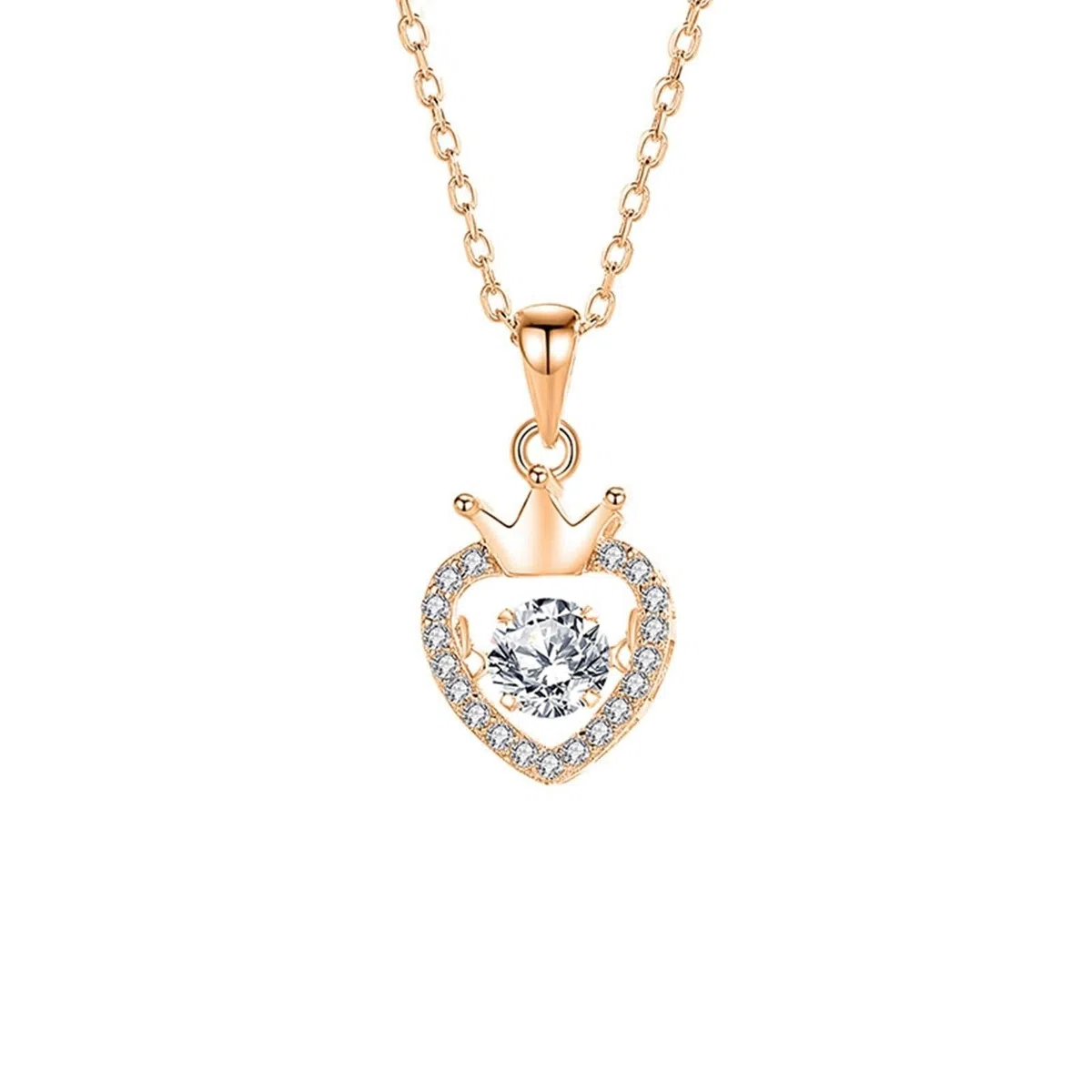 Collares de moissanita de oro blanco de 9K/14K/18K con corona y halo de corazón hueco para mujer, collares con colgante para mujer