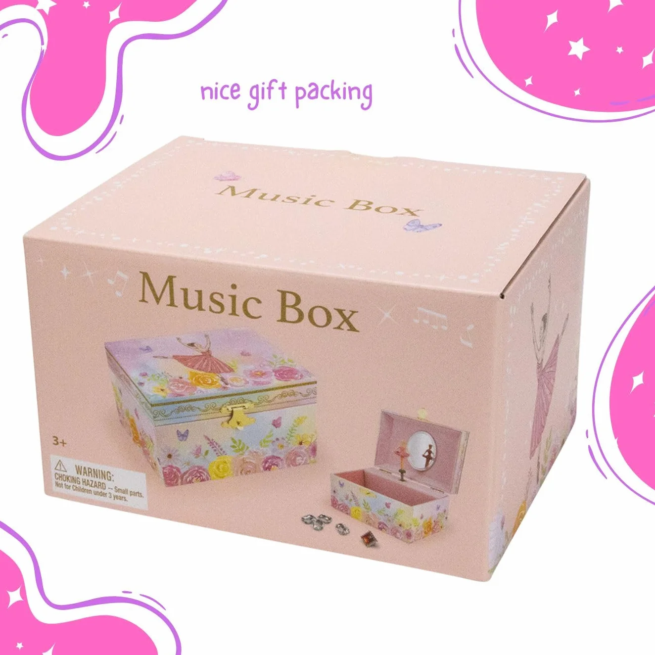 GICO Joyero bailarina reloj infantil con música figura giratoria espejo caja joyas niños 15 x 13 x 9 cm