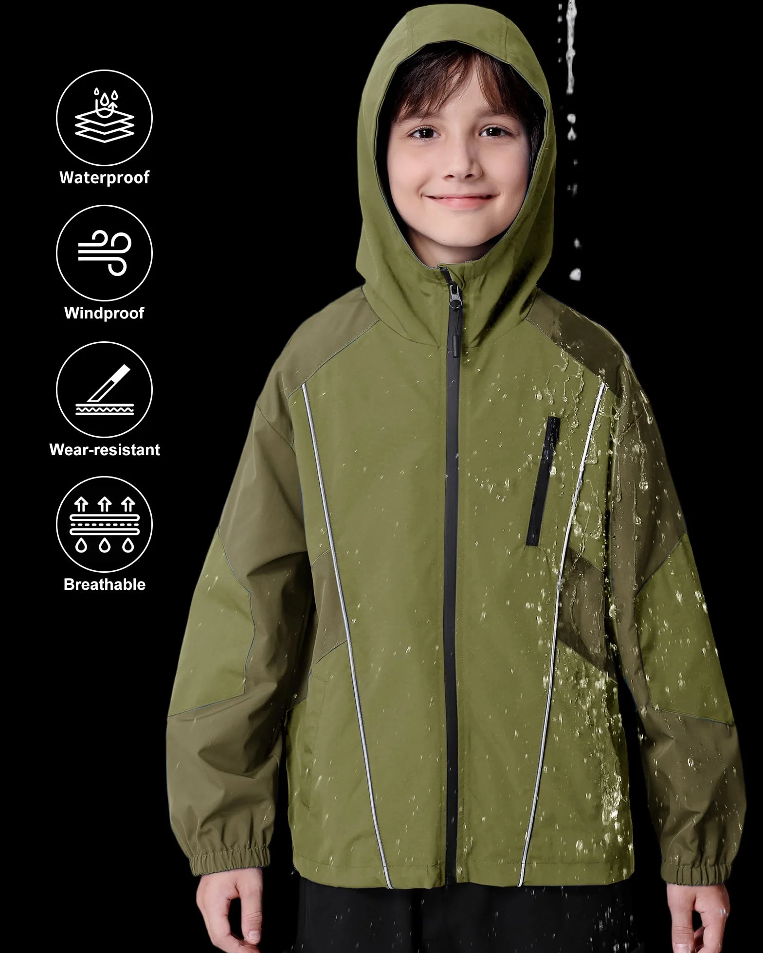 Rolanko Chaqueta Impermeable para Niños Cortavientos Ligero Softshell con Capucha