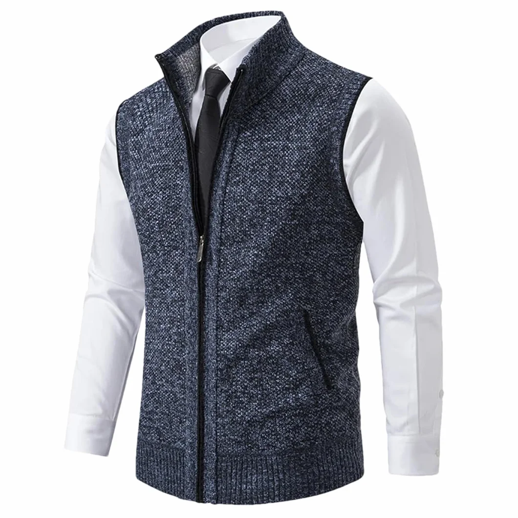 Disimlarl Suéter de punto sin mangas para hombre, cárdigan de lana con cremallera, suéter de cuello alto, chaleco de punto