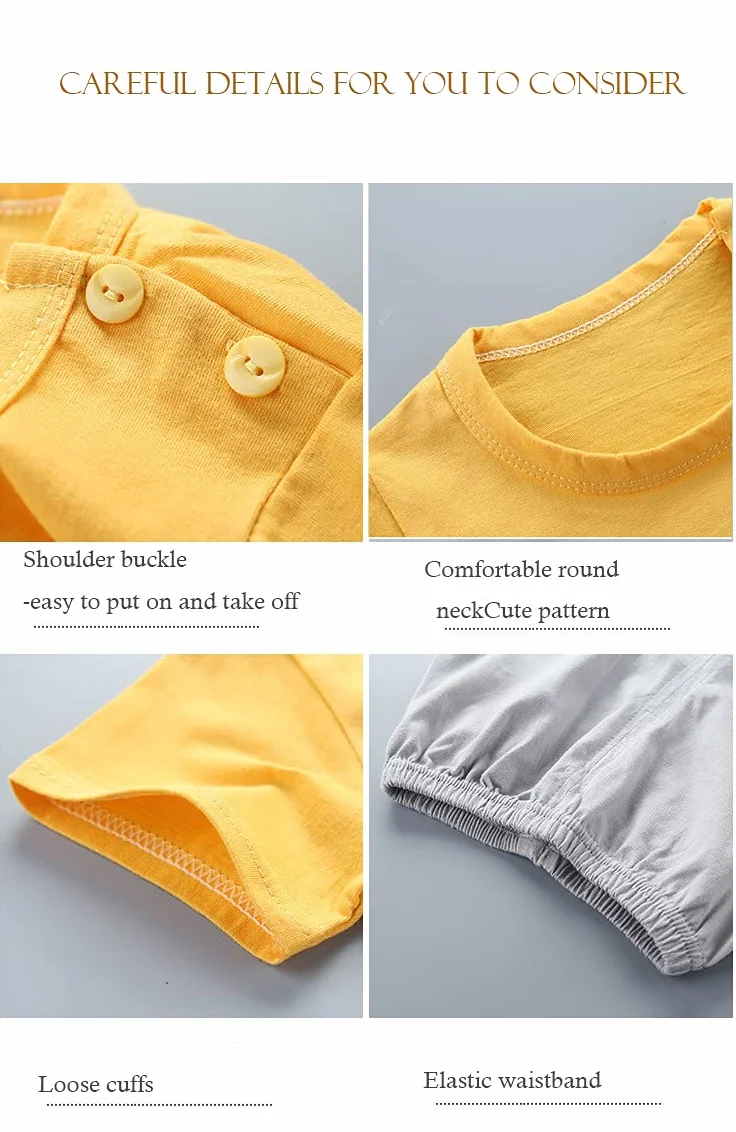 Conjunto de Ropa para Bebé y Niño, Pack 6 Piezas 3 Juegos, Camiseta y Pantalones Cortos de Algodón Puro, con broche de hombro para bebé y sin broche para niño, Tallas 50-130, 3 Meses a 7 Años