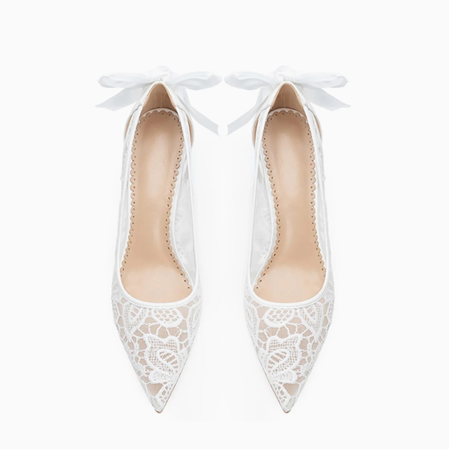 Mujer Zapatos de Tacón 8.5 CM Sexy Stilettos con Punta Calado Blanco Encaje Tul Lazo para Fiestas y Bodas