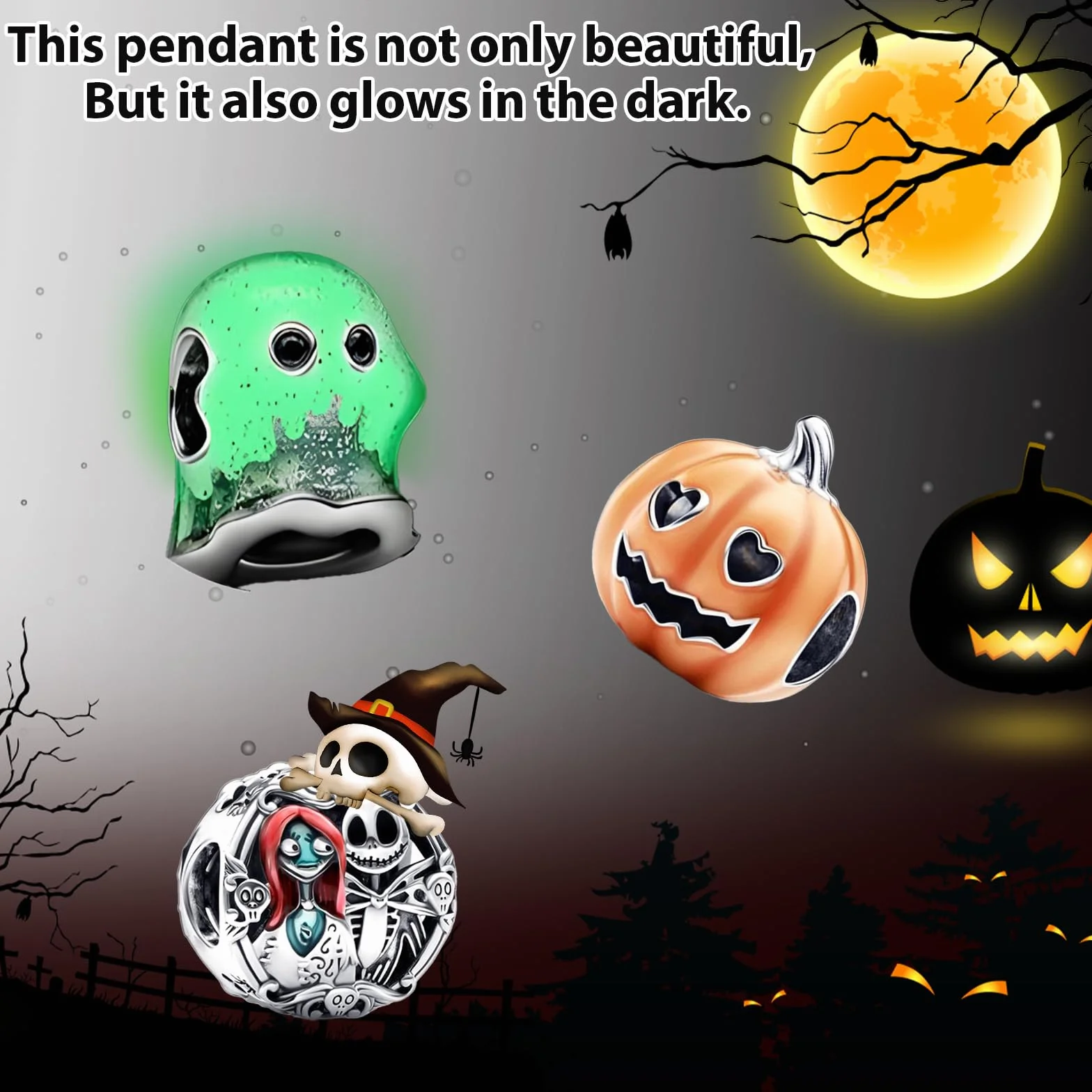 Halloween Charms Halloween Luminoso Colgante con Calabaza Cráneo Fantasmas Charms para Pulsera y Collar Joyas Regalo para Mujer