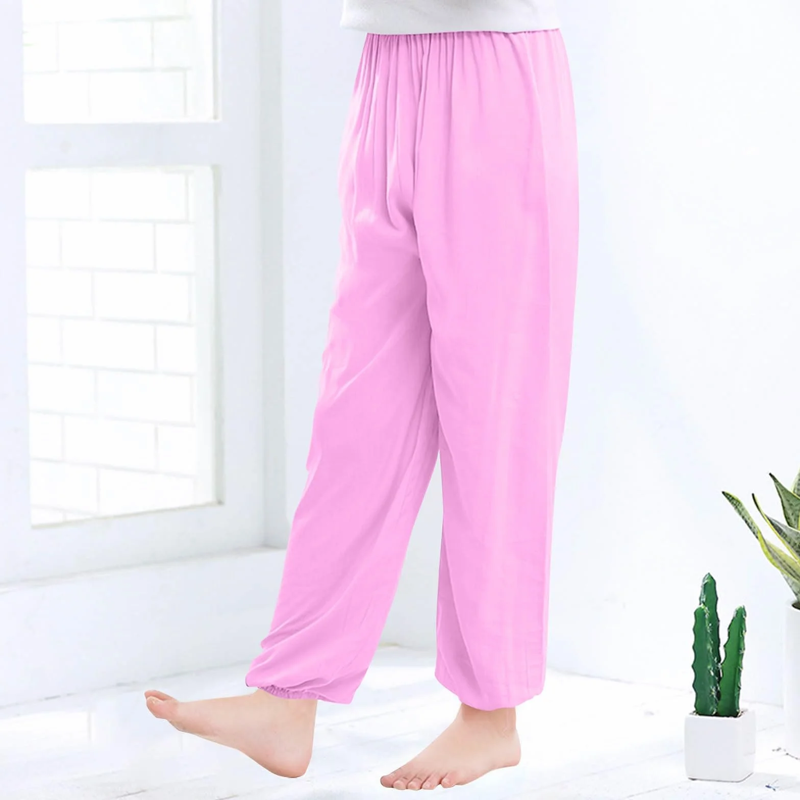 Niños Niñas Pantalones de Algodón Casuales Verano Pantalon de Protección Solar Anti-Mosquitos Harem Pantalón Bloomers Pantalones Deportivos Suelta Elásticos Jogging Pants 2-16 Años