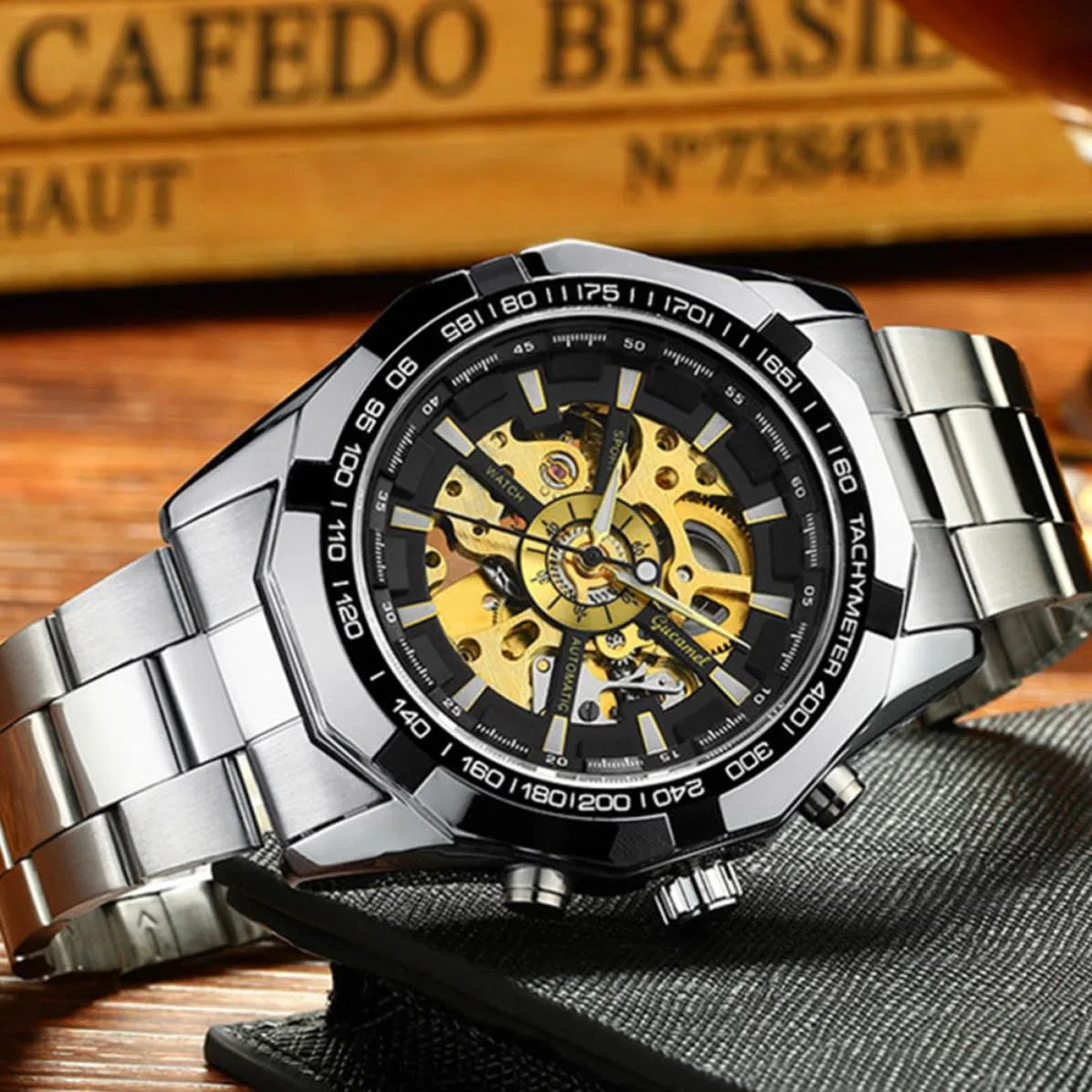 LALAFINA Reloj Mecánico Esqueleto para Hombre de Negocios, Aleación de Zinc