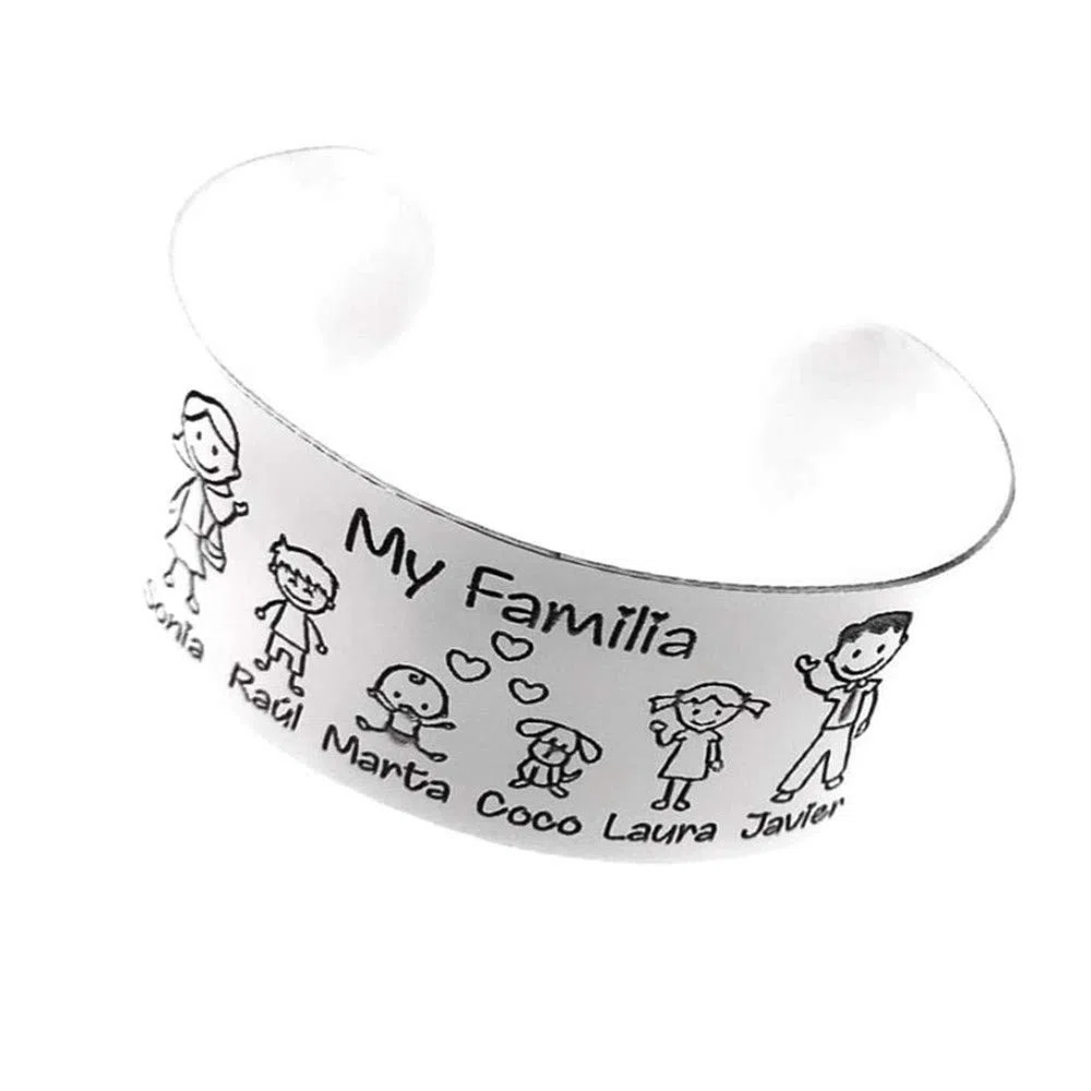 Brazalete plata Ley 925m abierto personalizable 23mm. miembros familia mascotas nombres - Personalizable - GRABACIÓN INCLUIDA EN EL PRECIO