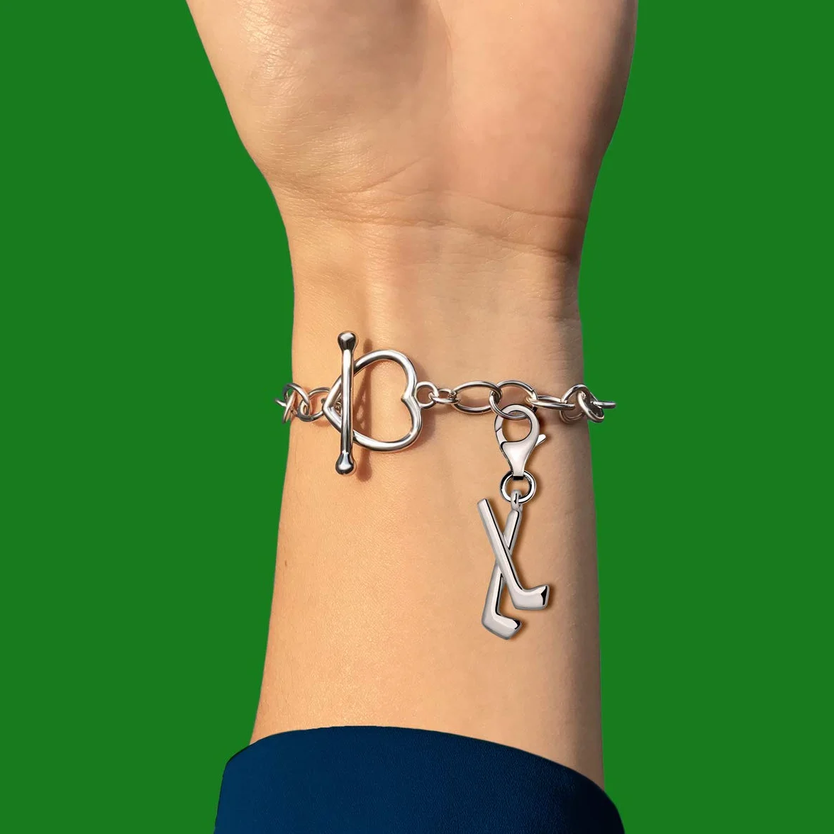 Quiges Charm con Cierre Plateado Palos de Hockey Abalorios Joyería de Mujer