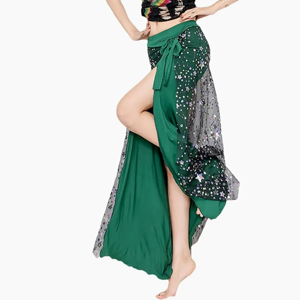 Disimlarl Falda larga de danza del vientre para mujer, falda larga de danza oriental, falda de actuación